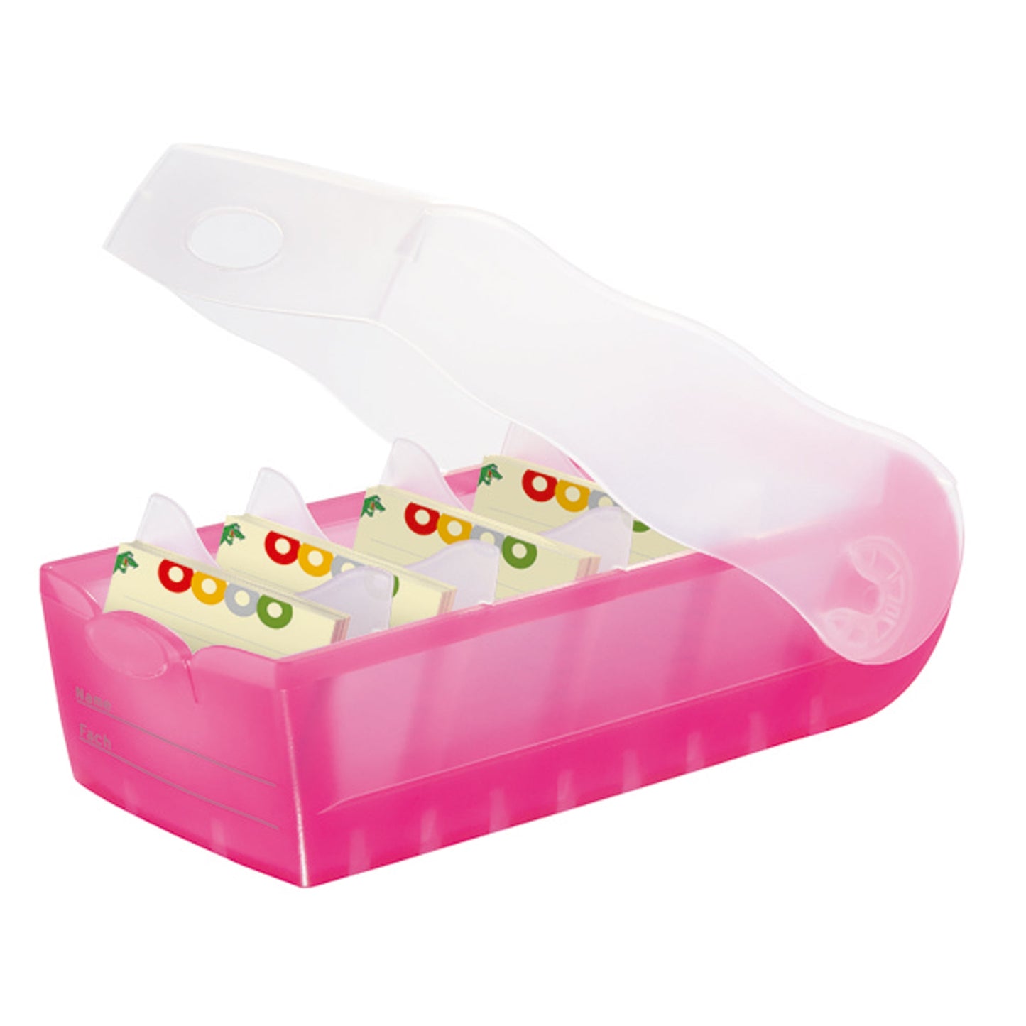HAN Karteikasten CROCO 9,7 x 6,7 x 19,1 cm (B x H x T) DIN A8 quer 500 Karten Polypropylen pink transluzent 5 Stützplatten
