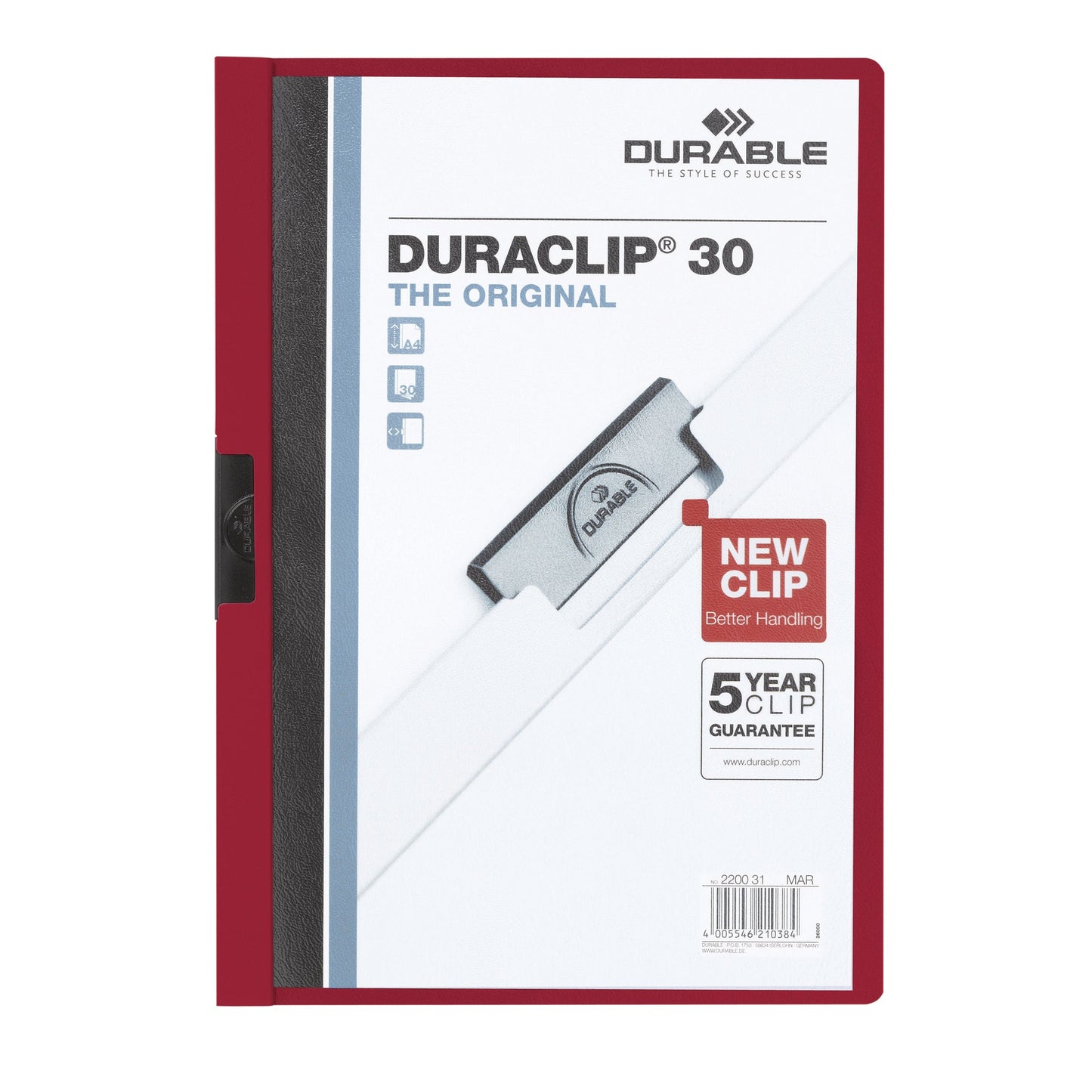 DURABLE Klemmmappe DURACLIP® 30 DIN A4 Hartfolie Farbe der Rückseite: aubergine Farbe der Klemme: schwarz