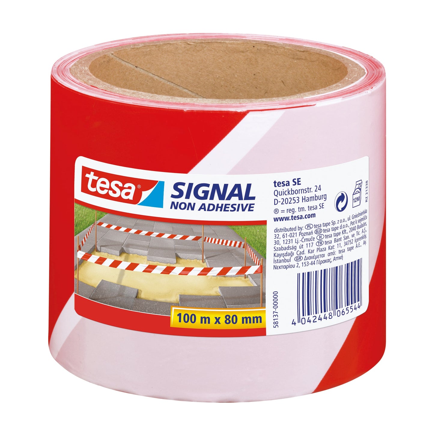 tesa® Markierungsband Signal 80 mm x 100 m (B x L) nicht selbstklebend Polyethylen rot/weiß