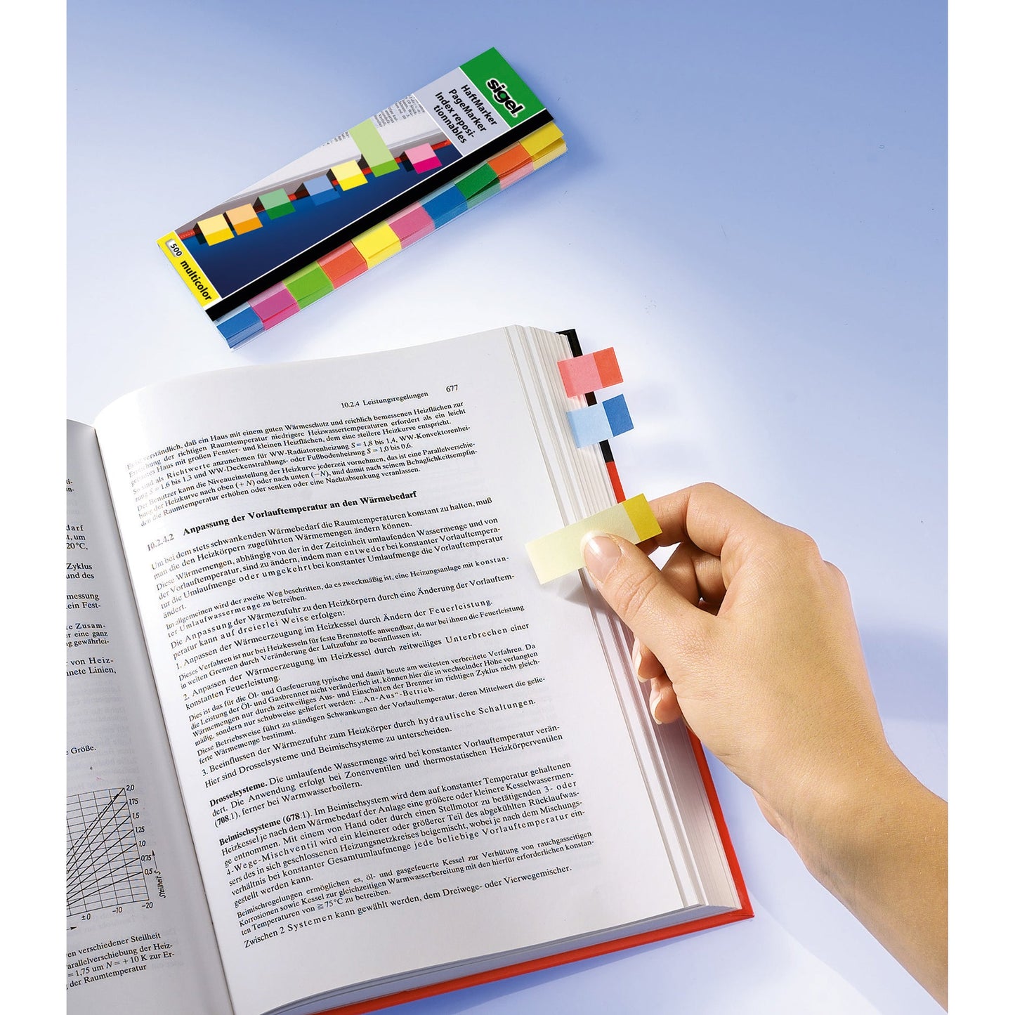 SIGEL Haftmarker Multicolor 50 x 15 mm (B x H) je 2 x gelb, orange, je 1 x dunkelgrün, blau, rosa, hellgrün, pink, dunkelblau 50 Bl./Block 10 Block/Pack.