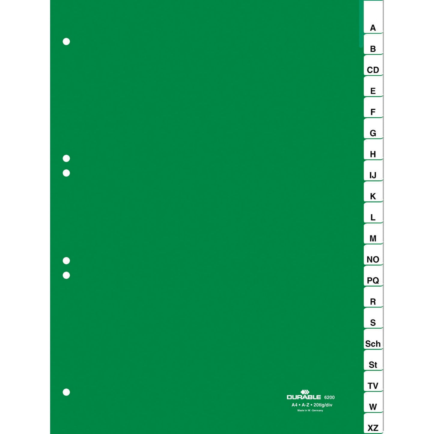 DURABLE A-Z Register DIN A4 Hartfolie grün 20 Registerblätter