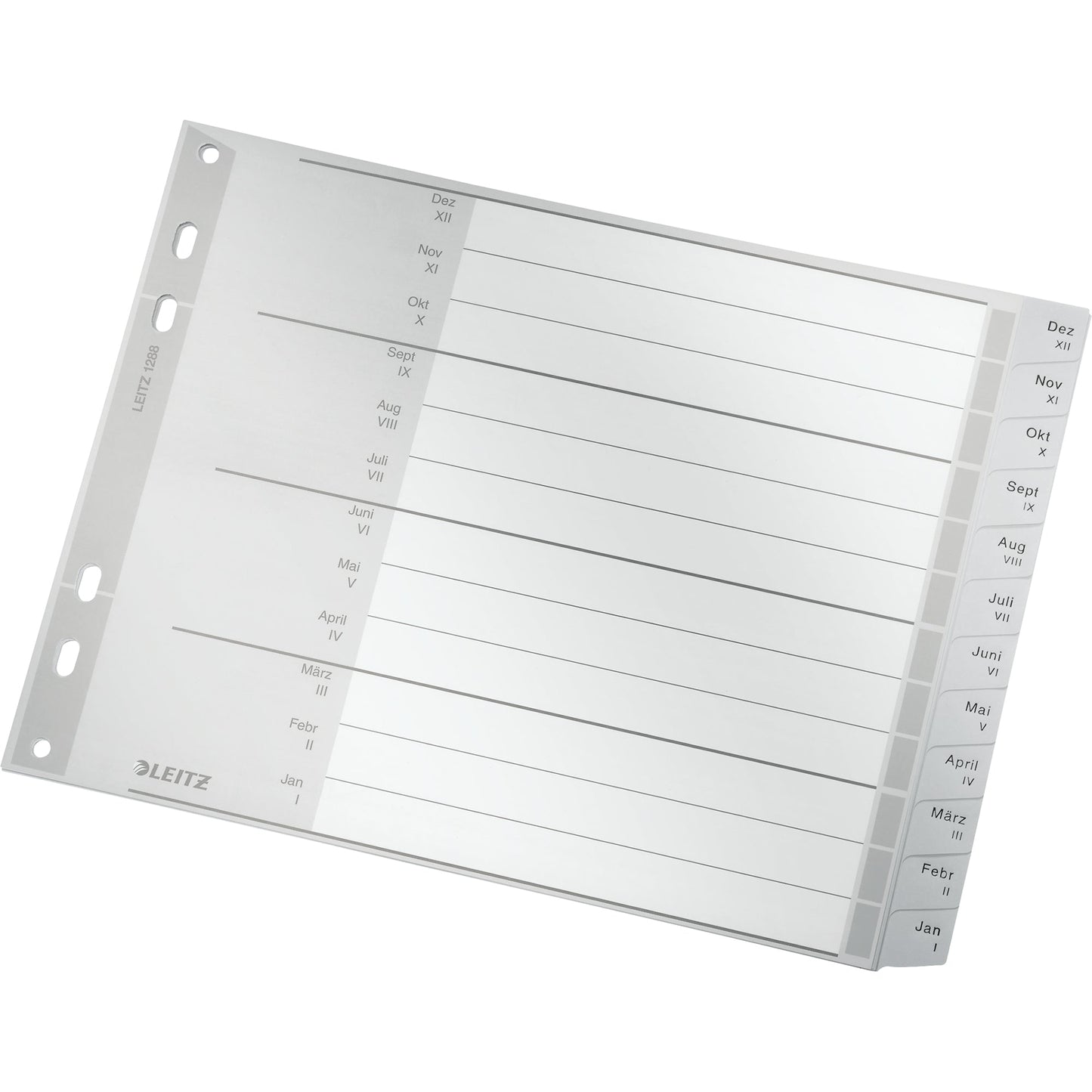 Leitz Monatsregister 23,8 x 18 cm (B x H) DIN A4 Dez.-Jan. Polypropylen grau 12 Registerblätter