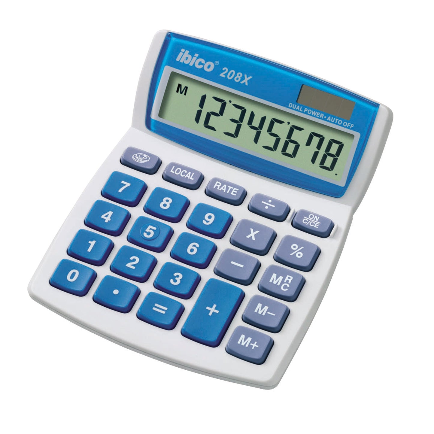 ibico® Tischrechner 208X 106 x 26 x 133 mm (B x H x T) Batterie, Solar-Energie weiß/blau