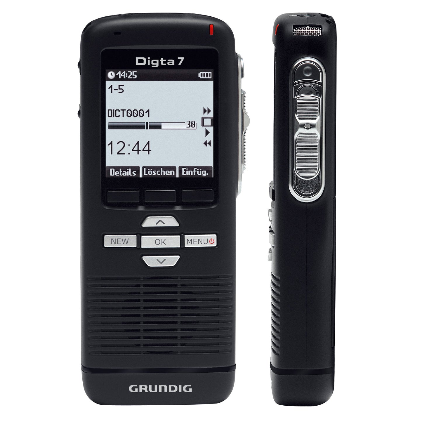 Grundig Diktiergerät Digta 7 5,2 x 13 x 2,2 cm (B x H x T) 600h inkl. Etui, Handschlaufe, USB-Kabel schwarz