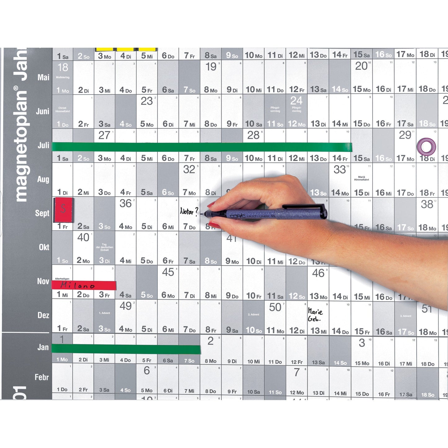 magnetoplan® Jahresplaner CC 92 x 62,5 cm (B x H) 12 Monate inkl. 1 Boardmarker, 1 OHP-Marker, 1 Datumsmagnet Aluminium weiß