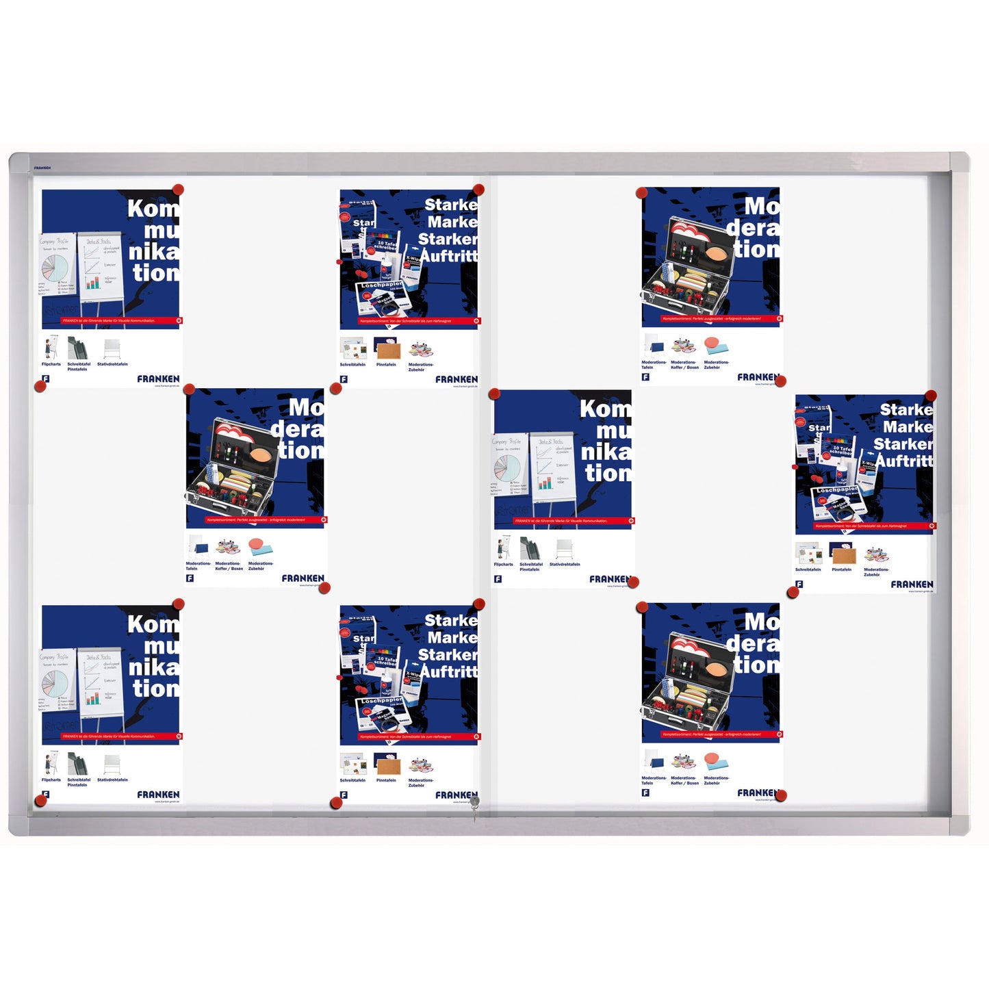 FRANKEN Schaukasten PRO Innenbereich 139 x 99 x 4,6 cm (B x H x T) 18 x DIN A4 mit Schloss Aluminium silbereloxiert