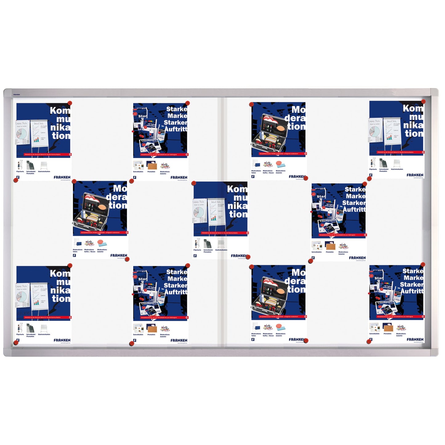 FRANKEN Schaukasten PRO Innenbereich 161,5 x 99 x 4,6 cm (B x H x T) 21 x DIN A4 mit Schloss Aluminium silbereloxiert