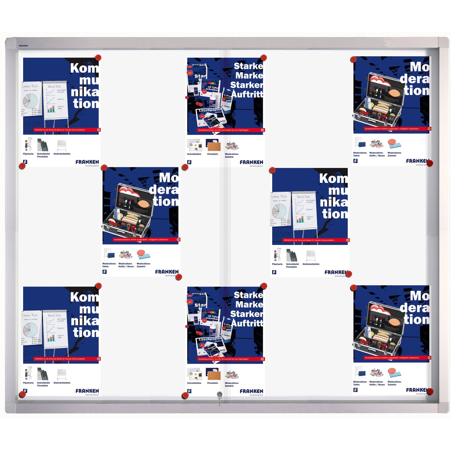 FRANKEN Schaukasten PRO Innenbereich 117,5 x 99 x 4,6 cm (B x H x T) 15 x DIN A4 mit Schloss Aluminium silbereloxiert