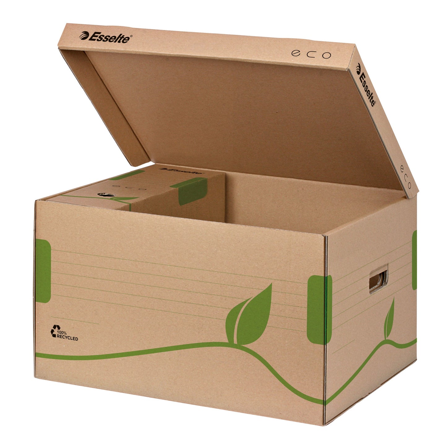 Esselte Archivbox ECO 43,9 x 24,2 x 34,5 cm (B x H x T) DIN A4 mit Archivdruck Wellpappe, 100 % recycelt naturbraun