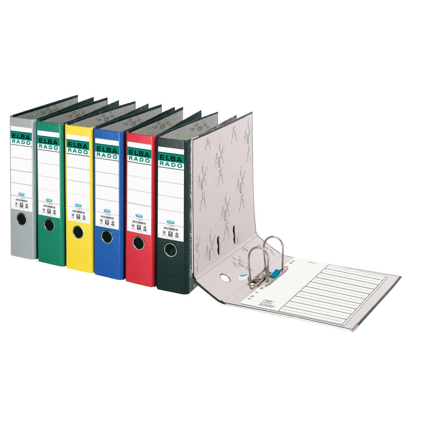 ELBA Ordner rado 80mm DIN A4 Rückenschild: geklebt mit Schlitzen Werkstoff: Pappe Material außen: Papier Material innen: Papier grau