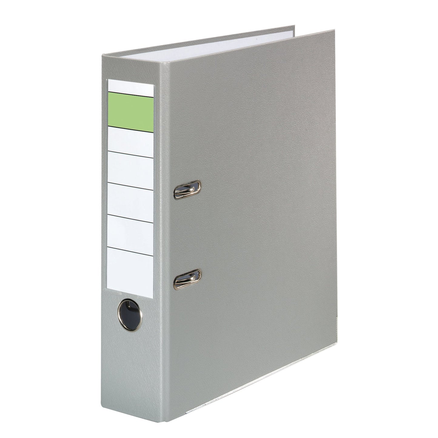 Ordner 80mm DIN A4 Rückenschild: einsteckbar mit Schlitzen Werkstoff: Pappe Material außen: Polypropylen Material innen: Papier grau