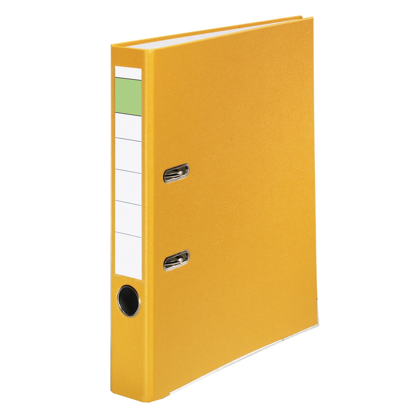 Ordner 50mm DIN A4 Rückenschild: einsteckbar mit Schlitzen Werkstoff: Pappe Material außen: Polypropylen Material innen: Papier gelb