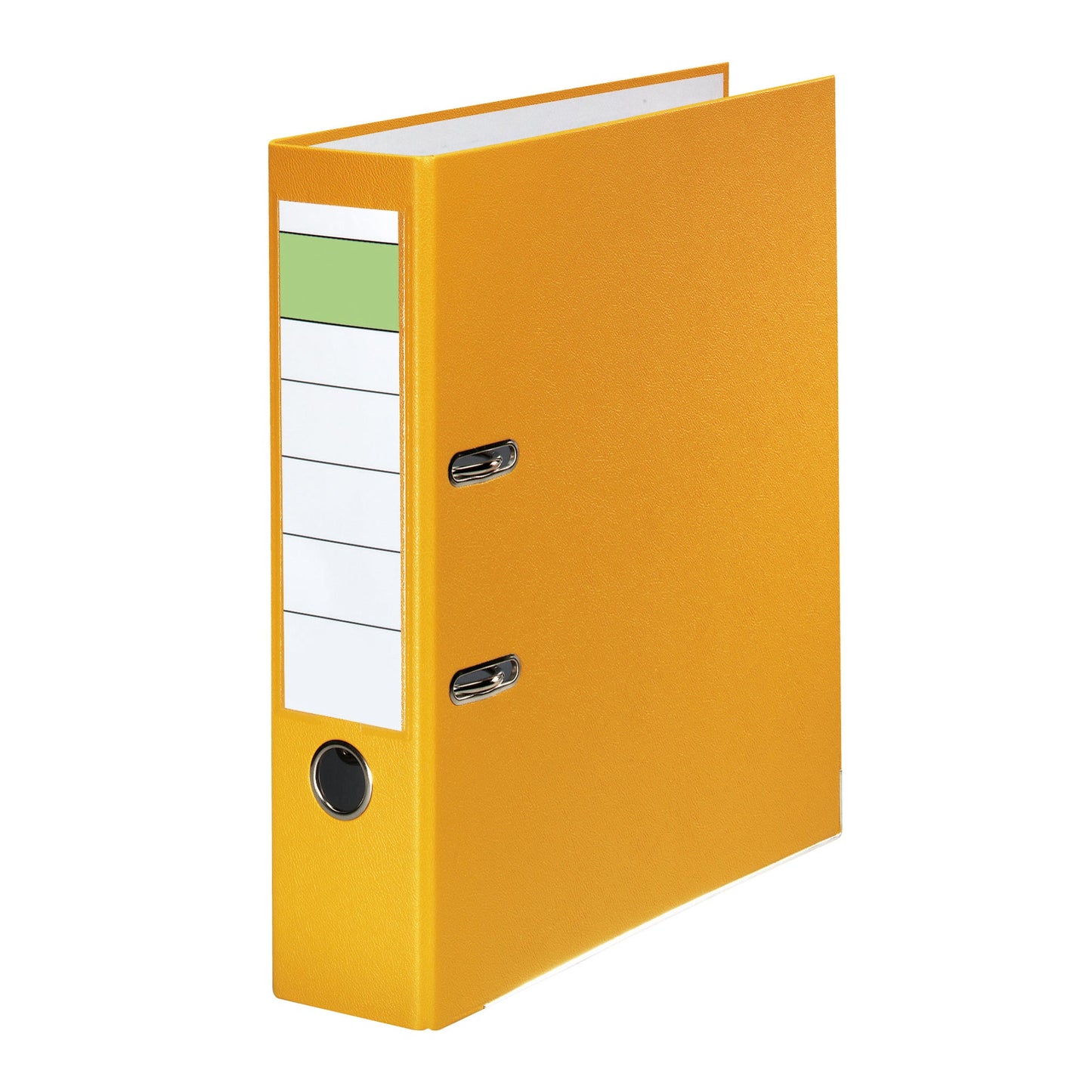 Ordner 80mm DIN A4 Rückenschild: einsteckbar mit Schlitzen Werkstoff: Pappe Material außen: Polypropylen Material innen: Papier gelb