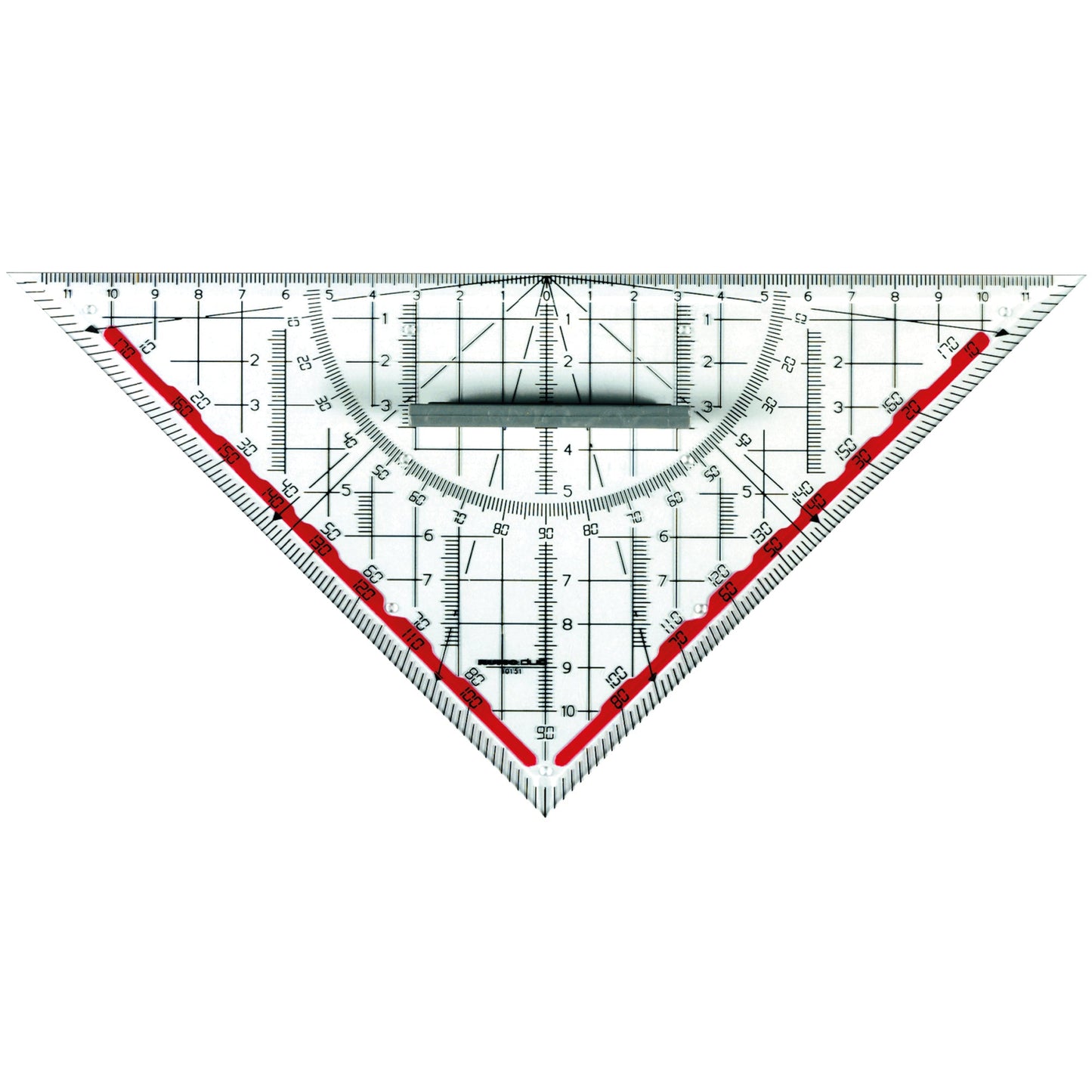 RUMOLD Geometriedreieck 10151 25cm mit farbig hinterlegten Winkelgraden mit Griff Kunststoff transparent