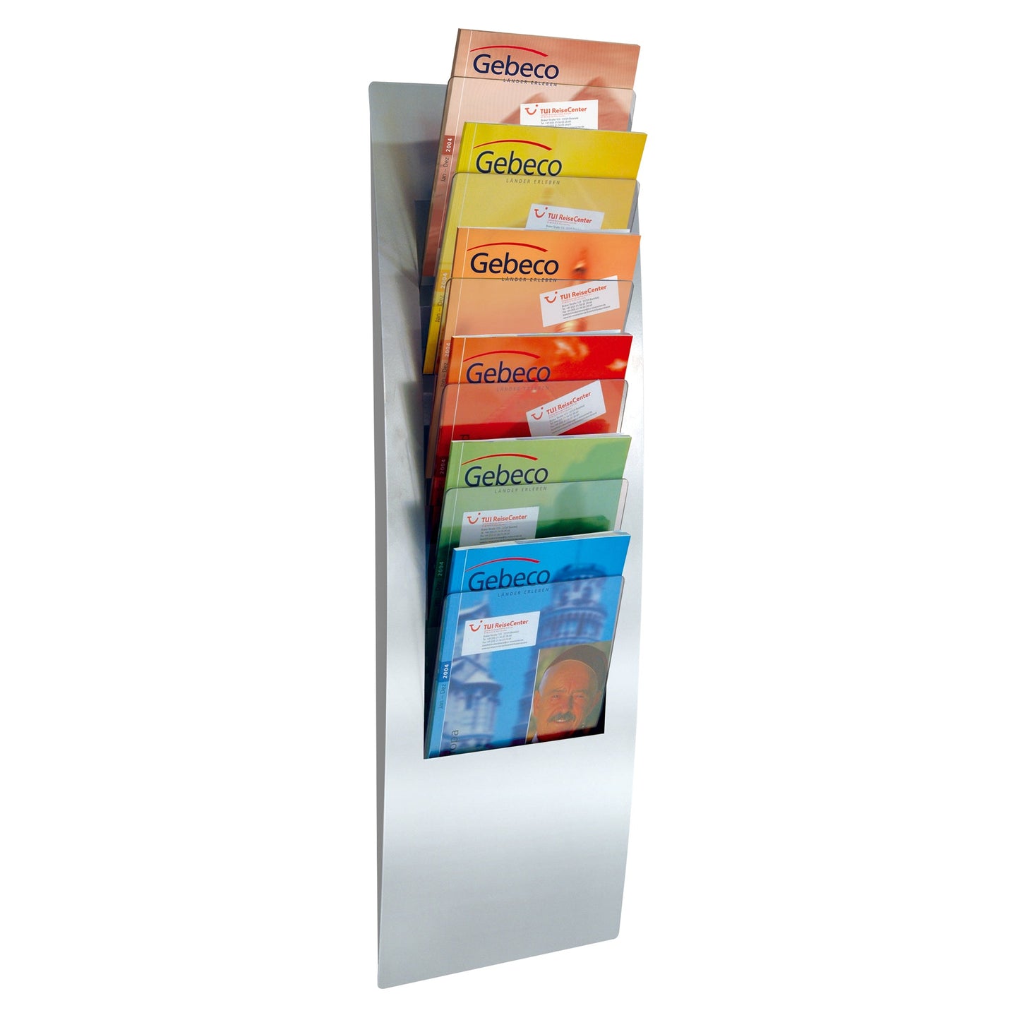 Kerkmann Prospekthalter Varia 31 x 102 x 10 cm (B x H x T) DIN A4, DIN A5, DIN lang Metall/Acryl silber 6 Fächer