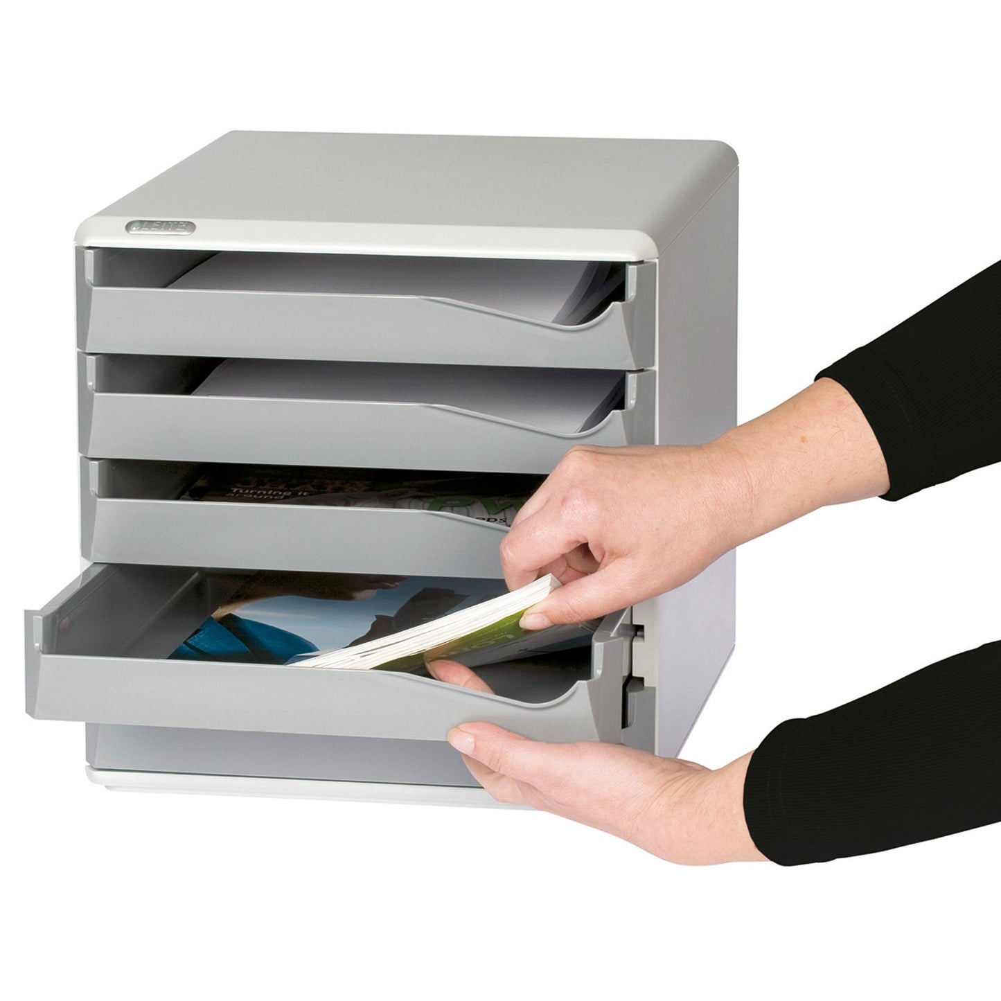 Leitz Schubladenbox 5 Schubladen DIN A4, Überbreite Polystyrol Gehäusefarbe: lichtgrau Farbe der Schublade: dunkelgrau