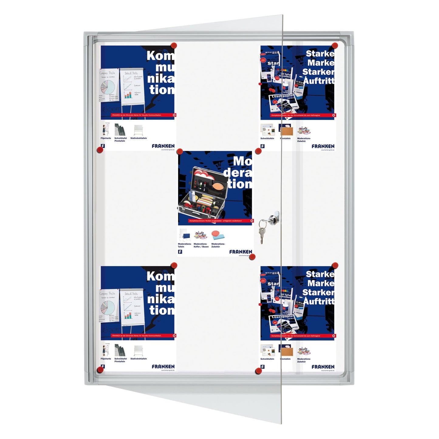 FRANKEN Schaukasten X-tra!Line Innenbereich 73 x 98 x 3,5 cm (B x H x T) 9 x DIN A4 mit Schloss Aluminium/Kunststoff silbereloxiert