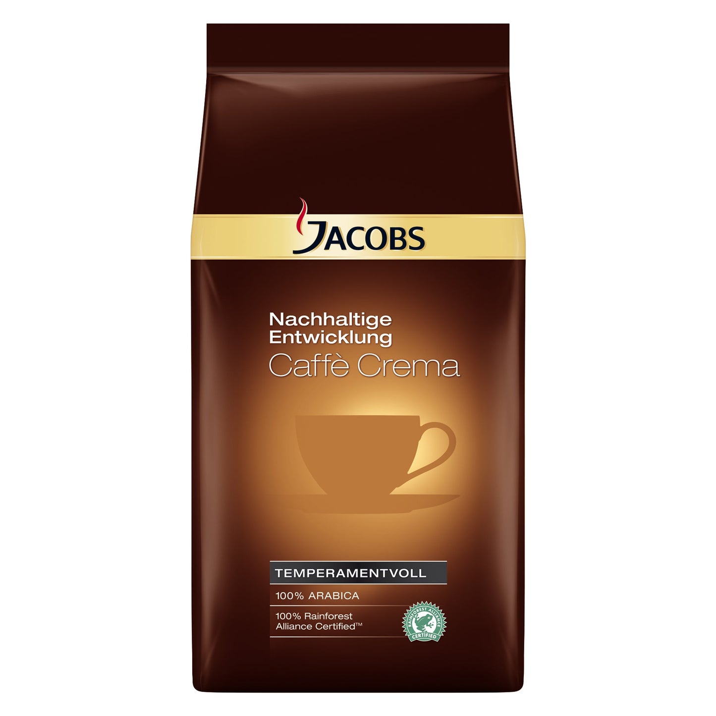 JACOBS Kaffee Nachhaltige Entwicklung Caffè Crema 100 % Arabica, temperamentvoll, Vollmundig ganze Bohne 1.000 g/Pack.