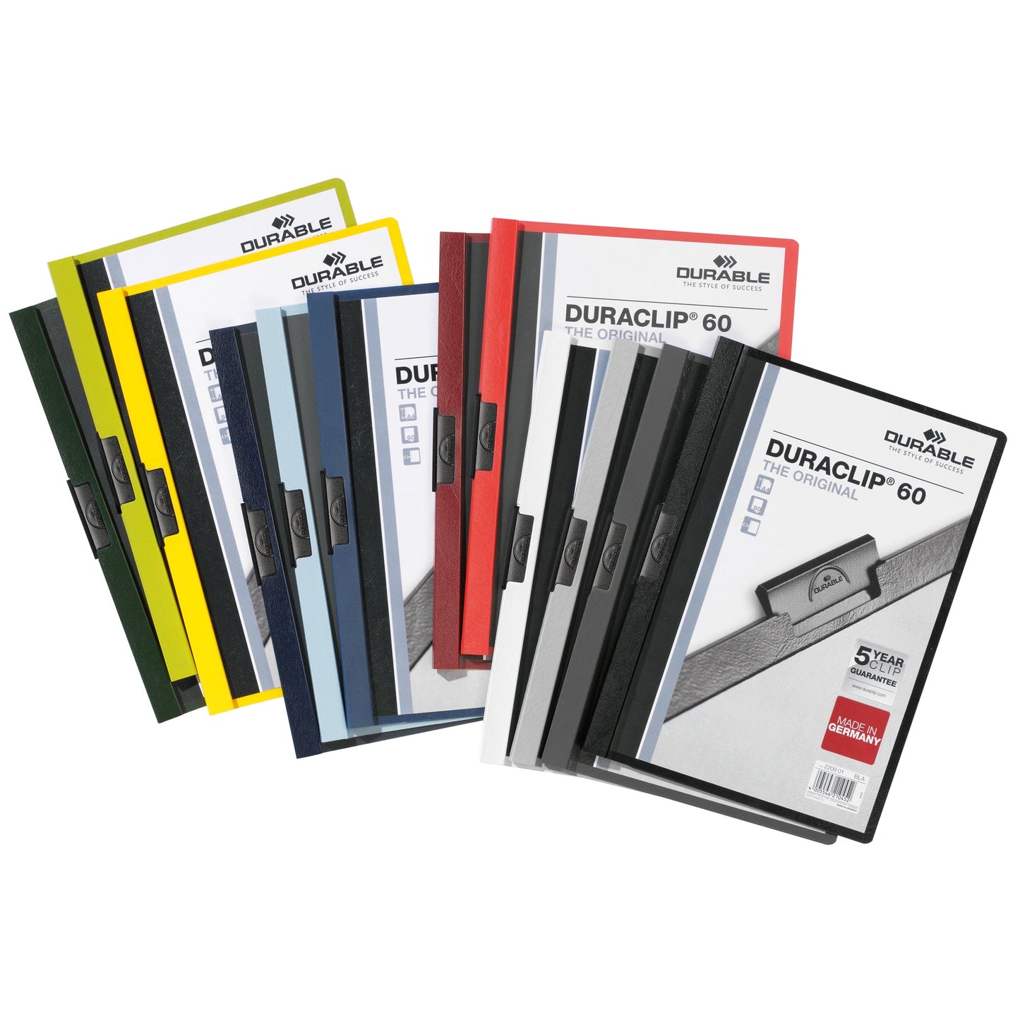 DURABLE Klemmmappe DURACLIP® 60 DIN A4 Hartfolie Farbe der Rückseite: weiß, rot, hellblau, grau, dunkelgrün Farbe der Klemme: schwarz 25 St./Pack.