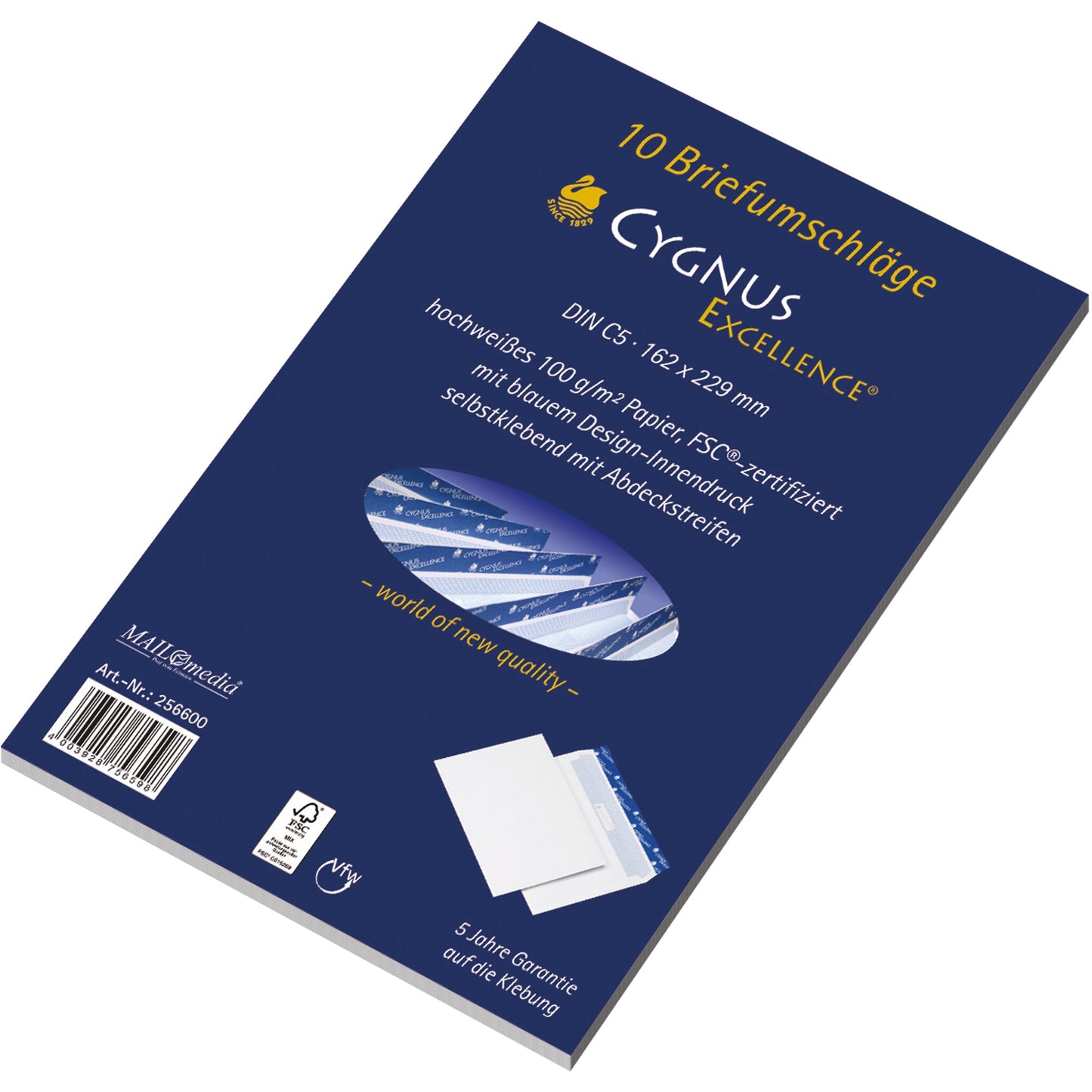 Cygnus Excellence® Versandtasche DIN C5 229 x 162 mm (B x H) mit Haftklebung ohne Fenster 100g/m² hochweiß 10 St./Pack.