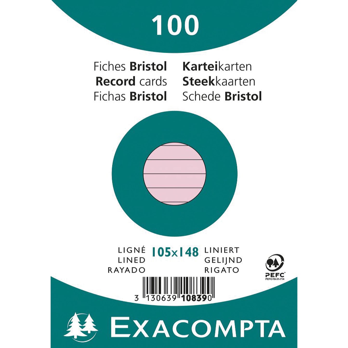 Exacompta Karteikarte DIN A6 liniert rosa 100 St./Pack.