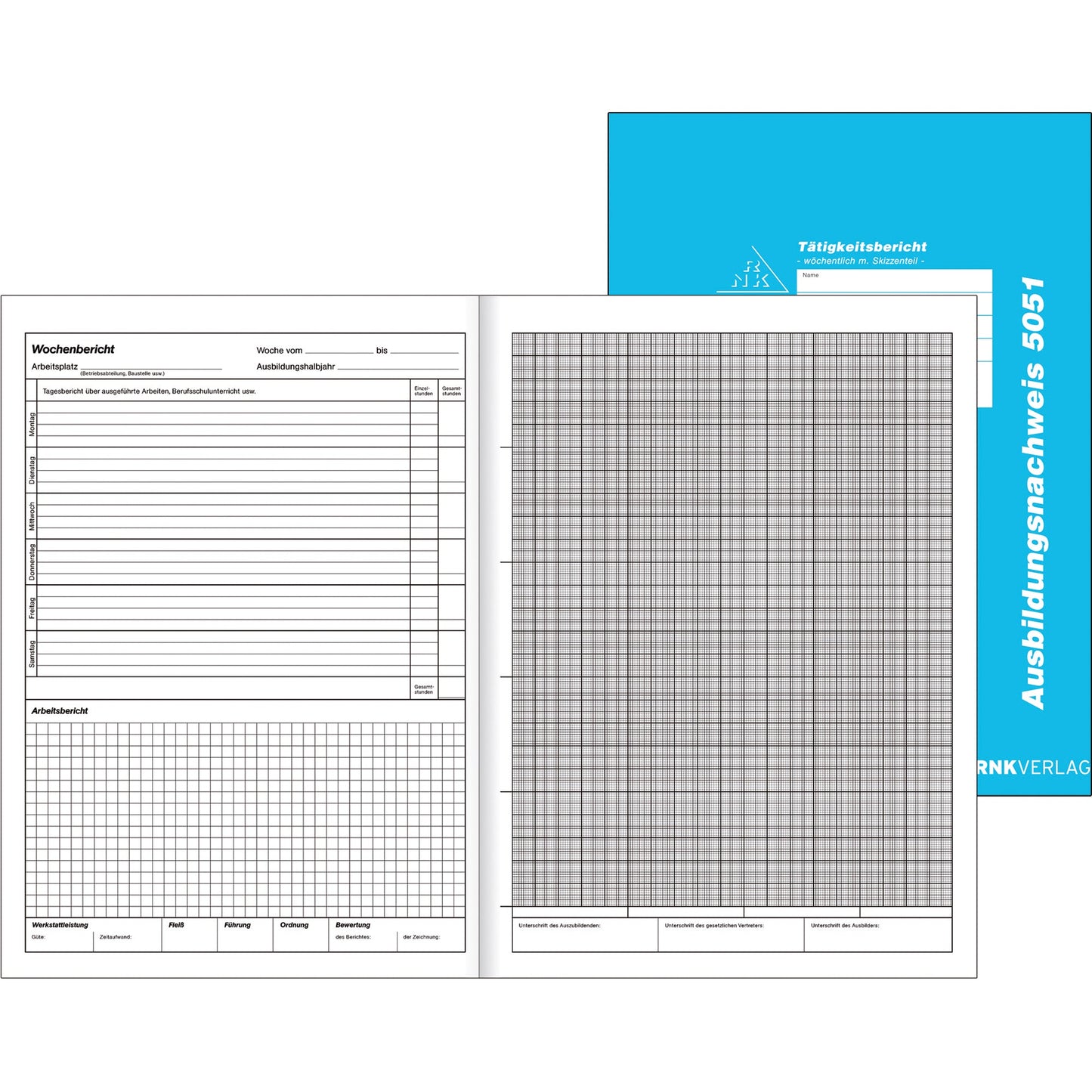 RNK Verlag Berichtsheft Ausbildungsnachweis wöchentlich 6 Monate DIN A4 30 Bl.