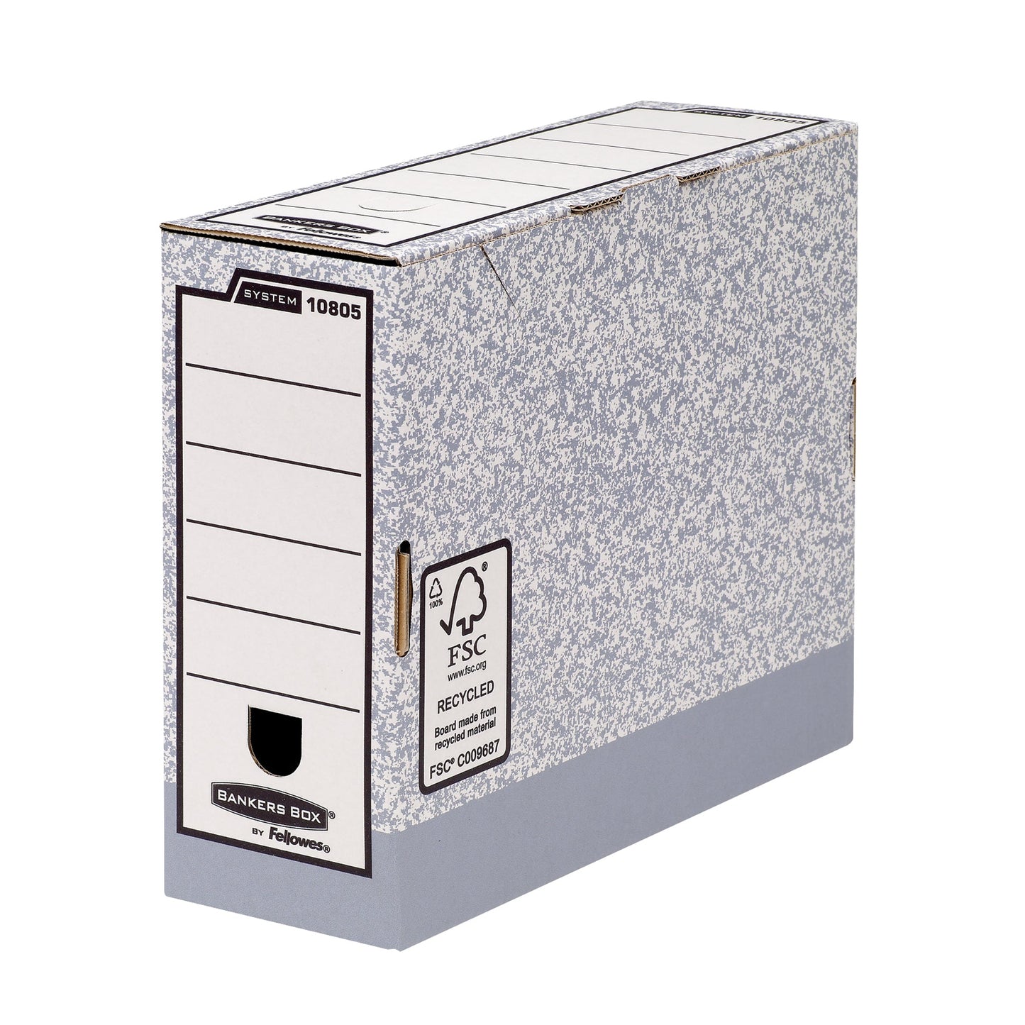 Bankers Box® Archivschachtel System 11,1 x 26,5 x 32,7 cm (B x H x T) DIN A4 mit Archivdruck Karton, 100 % recycelt grau/weiß
