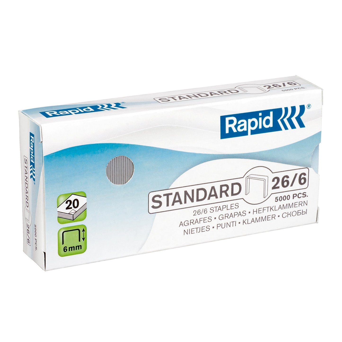 Rapid Heftklammer Standard 26/6 Rapid Heftgerät 20E, 20EX, Baby Ray, E3, E12, E14, E15, E26, E28, Eco Serie, F16, F18, F30, FM20, FM22, Freeze, K1, K2, K45, S1, S17, S27, S30, Ultimate NXT, Ultimate NXT ICE 5.000 St./Pack.