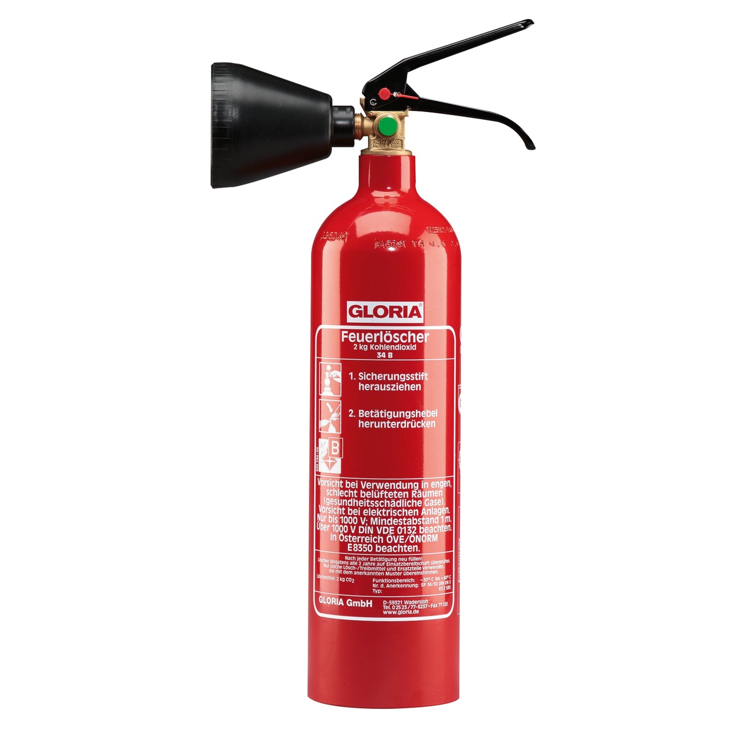 GLORIA Handfeuerlöscher KS 2 SBS 34B 2kg 25 x 52 x 11,7 cm (B x H x T)