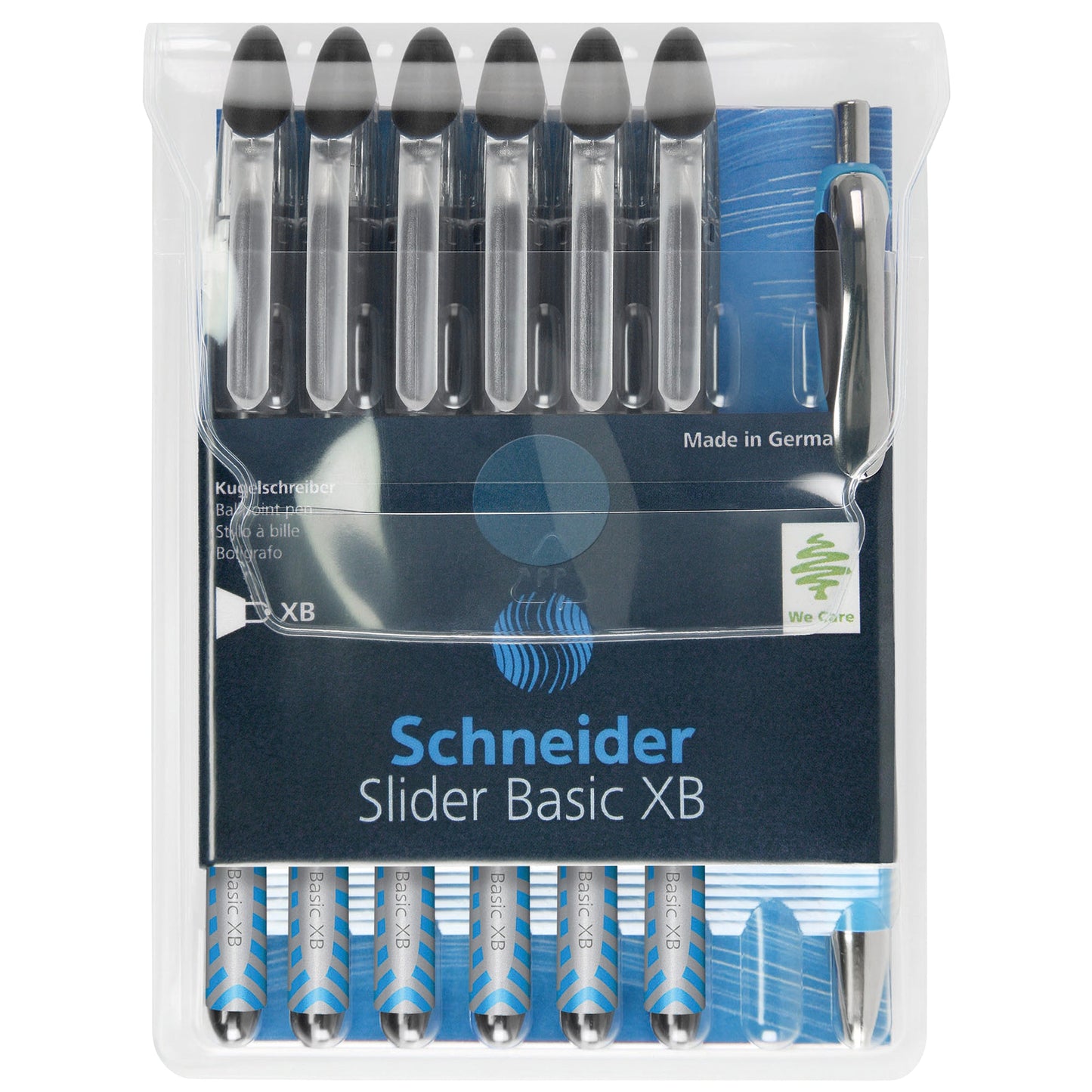 Schneider Kugelschreiber Slider Basic 0,7mm schwarz Mine nicht auswechselbar dokumentenecht inkl. Schneider Druckkugelschreiber Slider Rave schwarz Schaftfarbe: transparent 6 St./Pack.