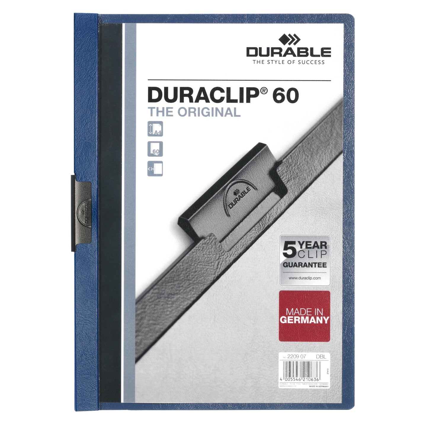 DURABLE Klemmmappe DURACLIP® 60 DIN A4 Hartfolie Farbe der Rückseite: dunkelblau Farbe der Klemme: schwarz