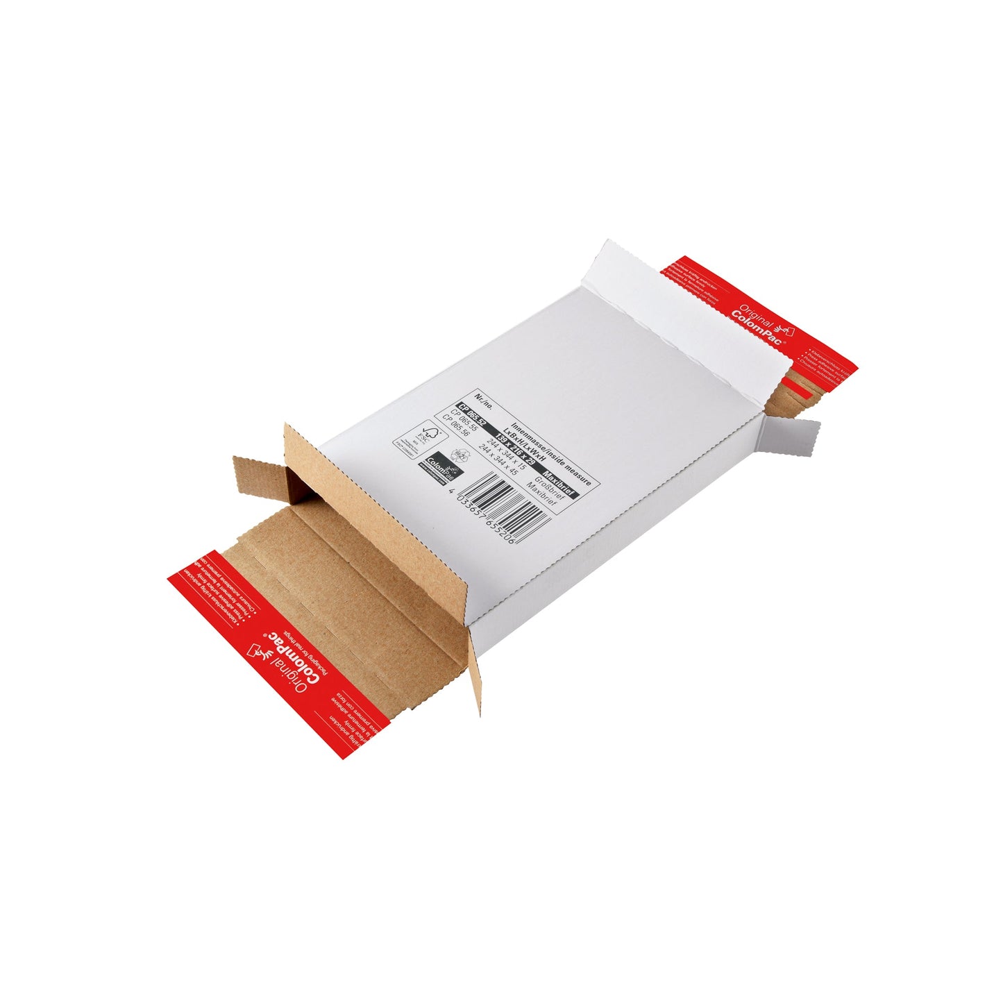 ColomPac® Versandkarton Kurierpaket Innenmaße: 24,4 x 34,4 x 2,8 cm (B x H x T) Außenmaße: 25 x 35,3 x 3 cm (B x H x T) Kraftliner Wellpappe weiß