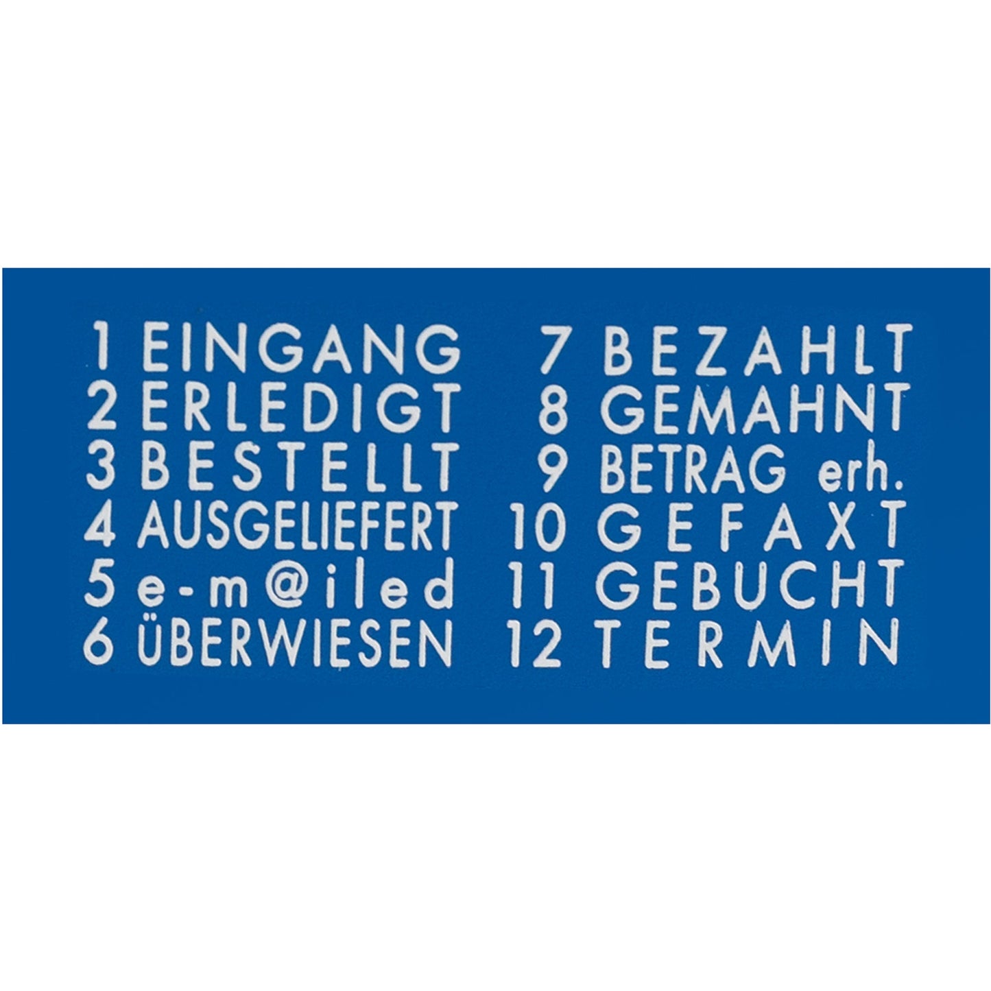 COLOP® Datumstempel mini-dater S120/WD 47 x 4 mm (B x H) EINGANG, ERLEDIGT, BESTELLT, AUSGELIEFERT, e-m@iled, ÜBERWIESEN, BEZAHLT, GEMAHNT, BETRAG erh., GEFAXT, GEBUCHT, TERMIN 1 Druckzeile blau/rot