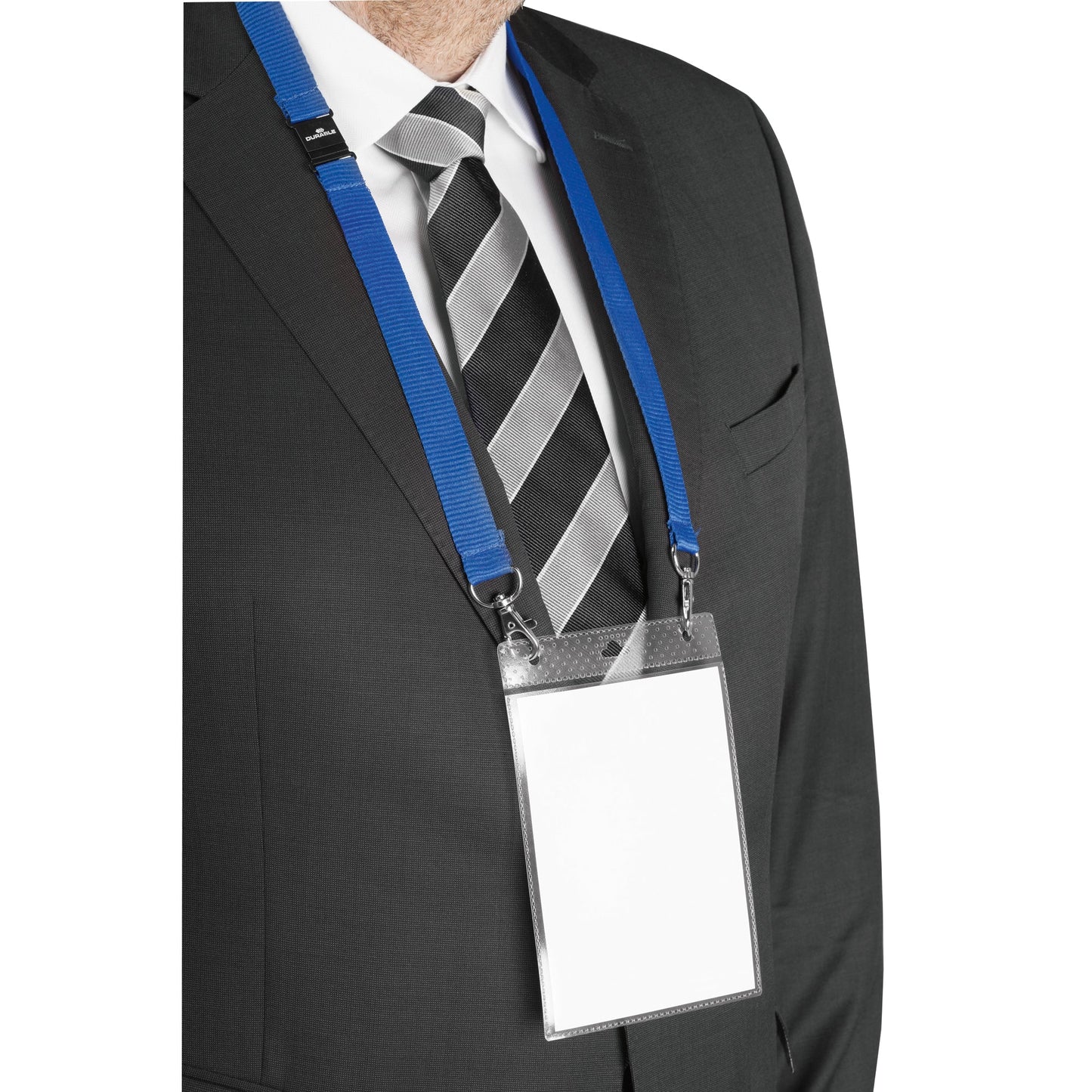 DURABLE Namensschild 105 x 148 mm (B x H) inkl. Tasche für Visitenkarten kombinierbar mit Textilband, Clip, Kette, Jojo transparent 20 St./Pack.