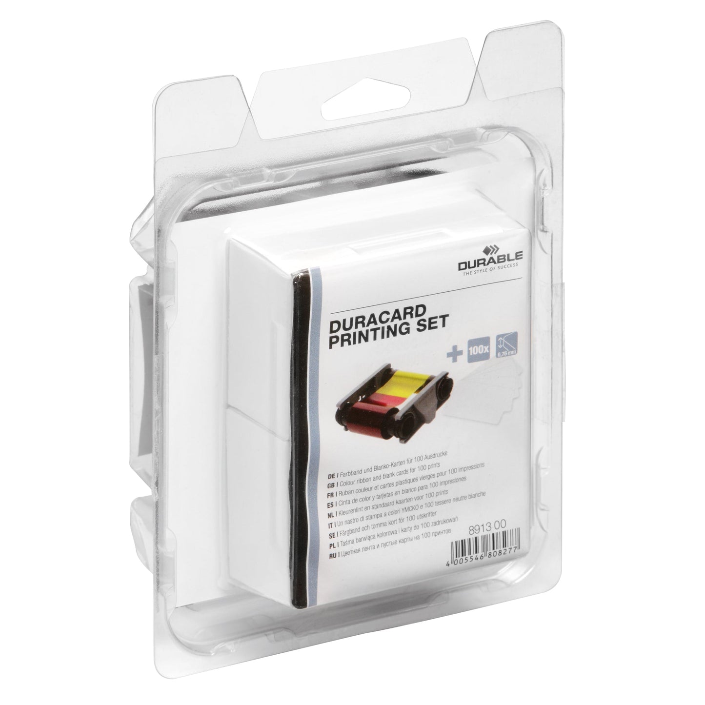 DURABLE Namensschild DURACARD® PRINTING SET 100 Namensschilder, 1 YMCKO-Farbband