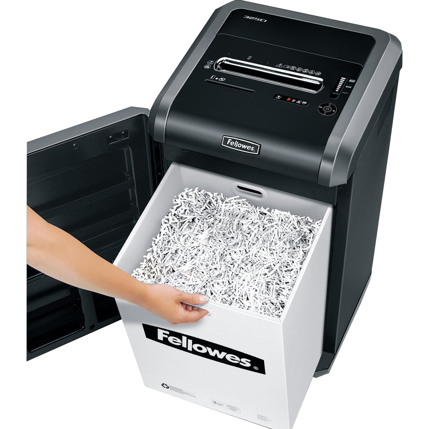 Fellowes® Aktenvernichter Powershred® 325Ci P-4 Papier, Heftklammern, Büroklammern, Kreditkarten, CDs/DVDs Partikelschnitt 24 Bl. silber/schwarz