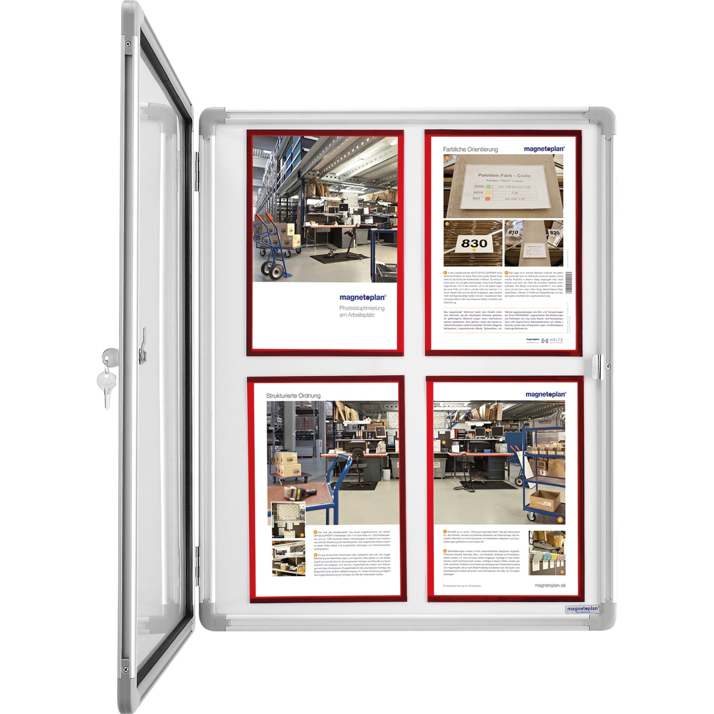 magnetoplan® Schaukasten SP Innenbereich 61 x 73 x 4 cm (B x H x T) 4 x DIN A4 mit Schloss Aluminium, eloxiert alu