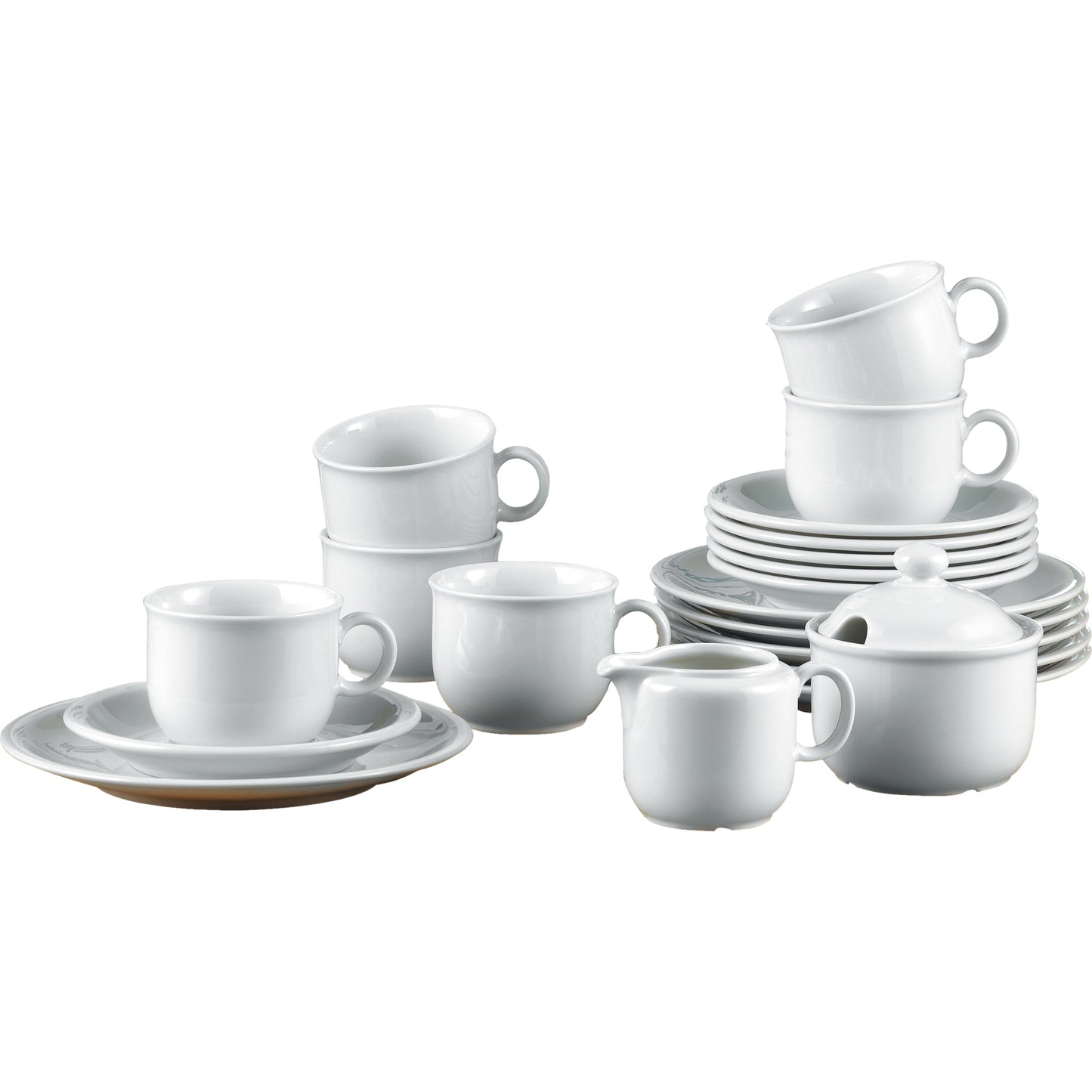 Seltmann Weiden Kaffeeservice Compact 6 x Tassen, Untertassen, Kuchenteller, 1 x Zuckerdose, 1 x Sahnegießer Porzellan weiß 20 St./Pack.