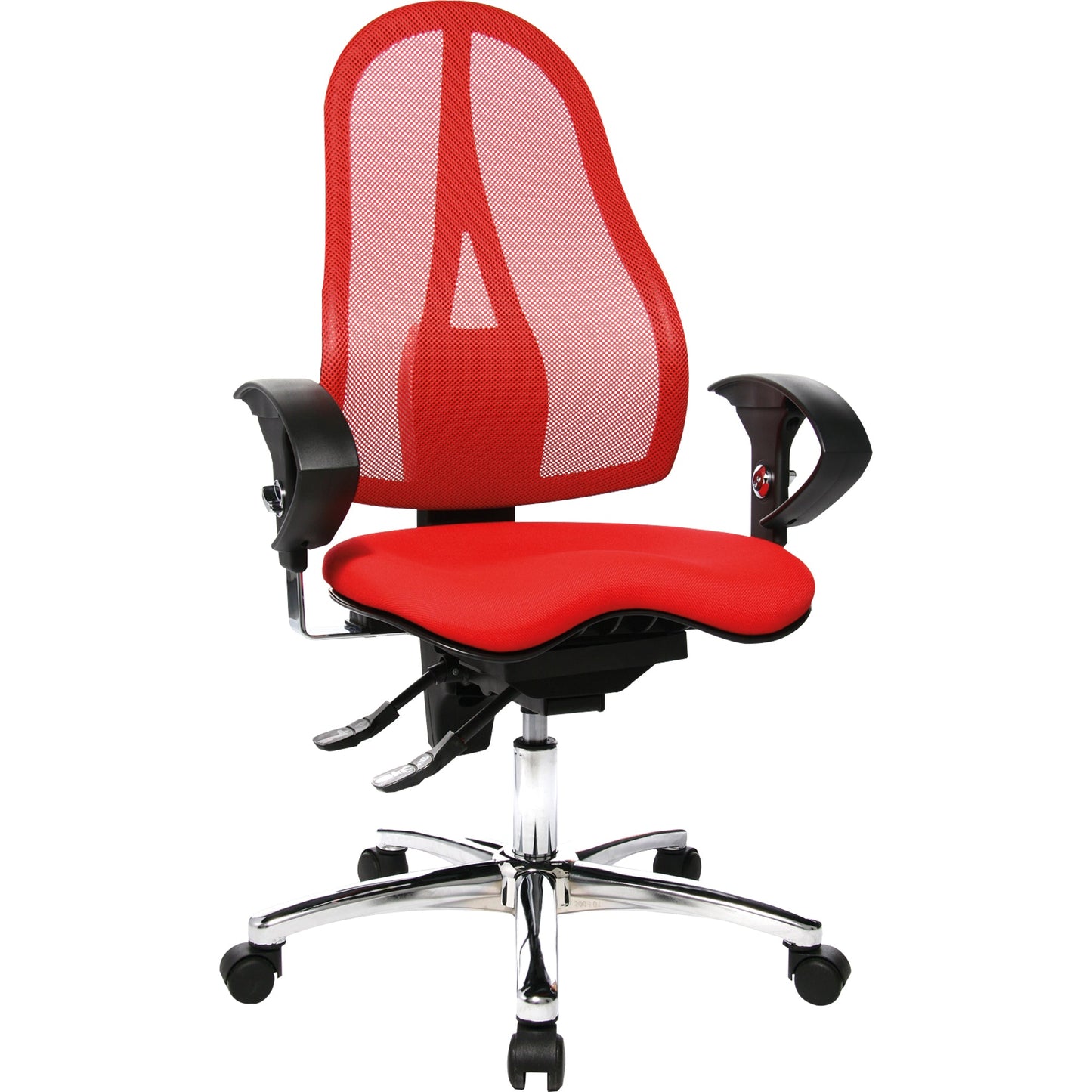 TOPSTAR Bürodrehstuhl Sitness® 15 46-56cm Permanentkontaktmechanik Rolle hart gebremst (für Teppichboden) optionales Zubehör: Rolle weich gebremst (für Hartboden) 6991 Stahl, verchromt rot