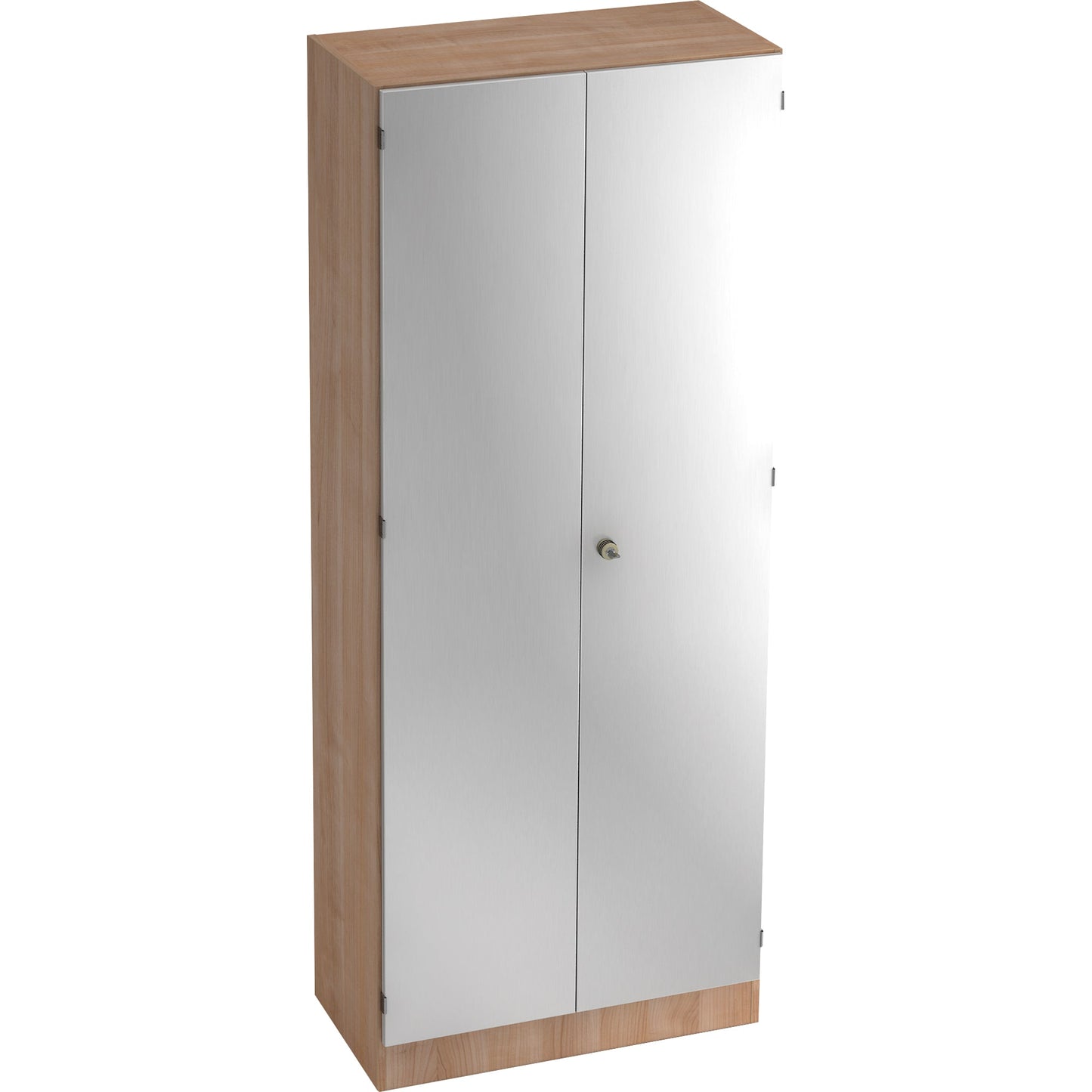 Hammerbacher Flügeltürenschrank 800 x 2.004 x 420 mm (B x H x T) 4 Fachböden Spanplatte Farbe der Front: silber Farbe des Korpus: nussbaum