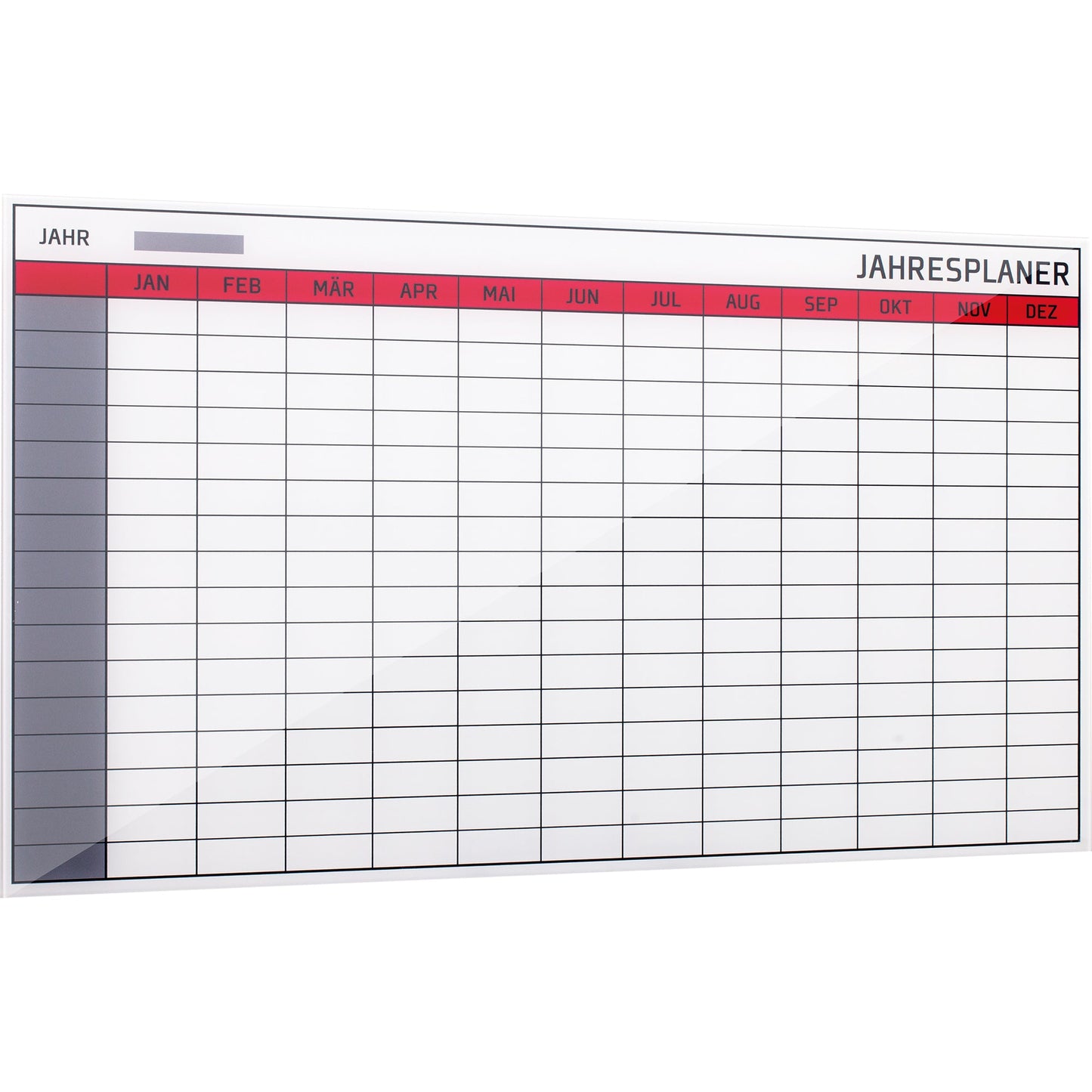 Bi-office Jahresplaner 78 x 48 cm (B x H) 16 Mitarbeiter/Projekte inkl. Marker, 2 extra starke Magnete Glas weiß