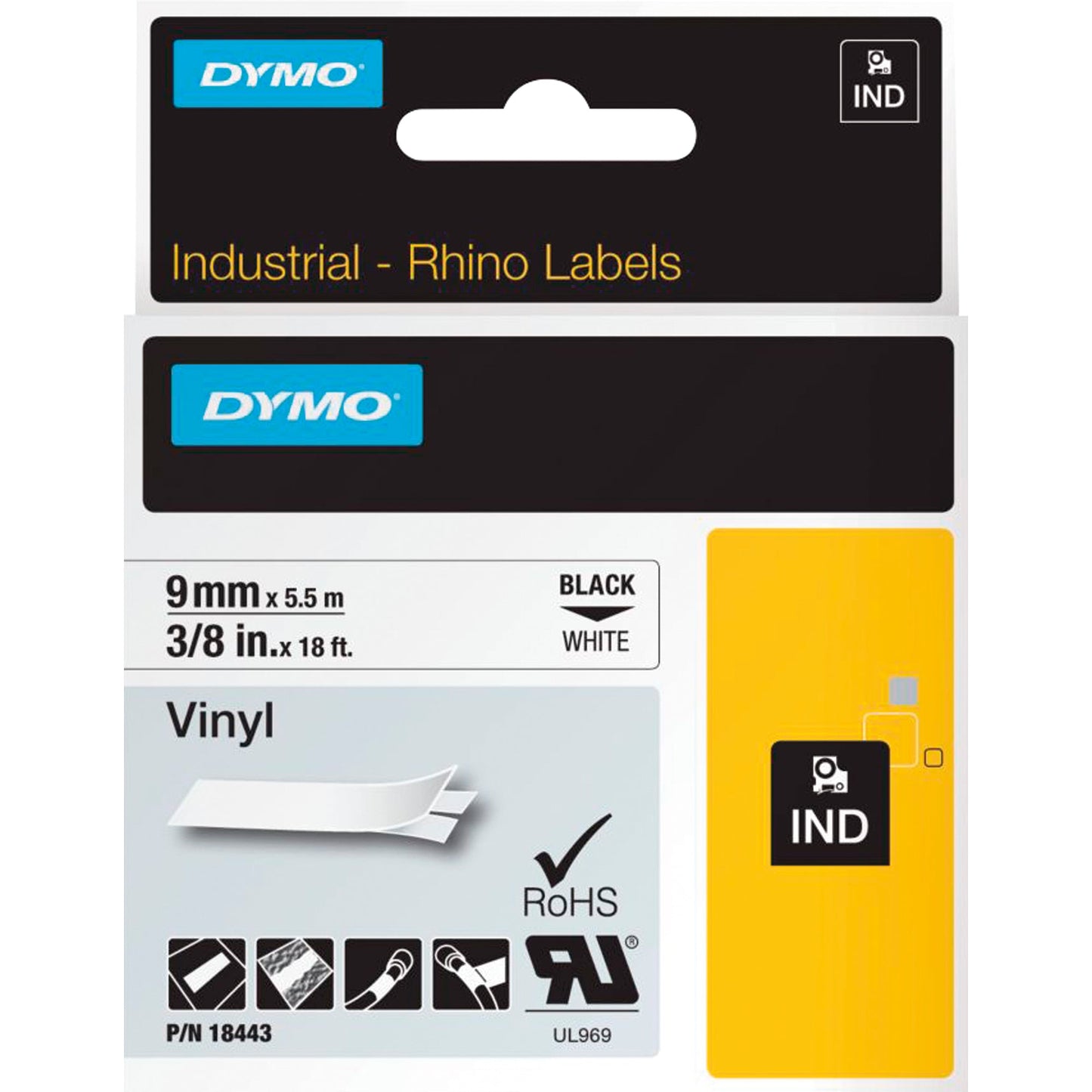 DYMO® Schriftbandkassette 9 mm x 5,5 m (B x L) weiß schwarz