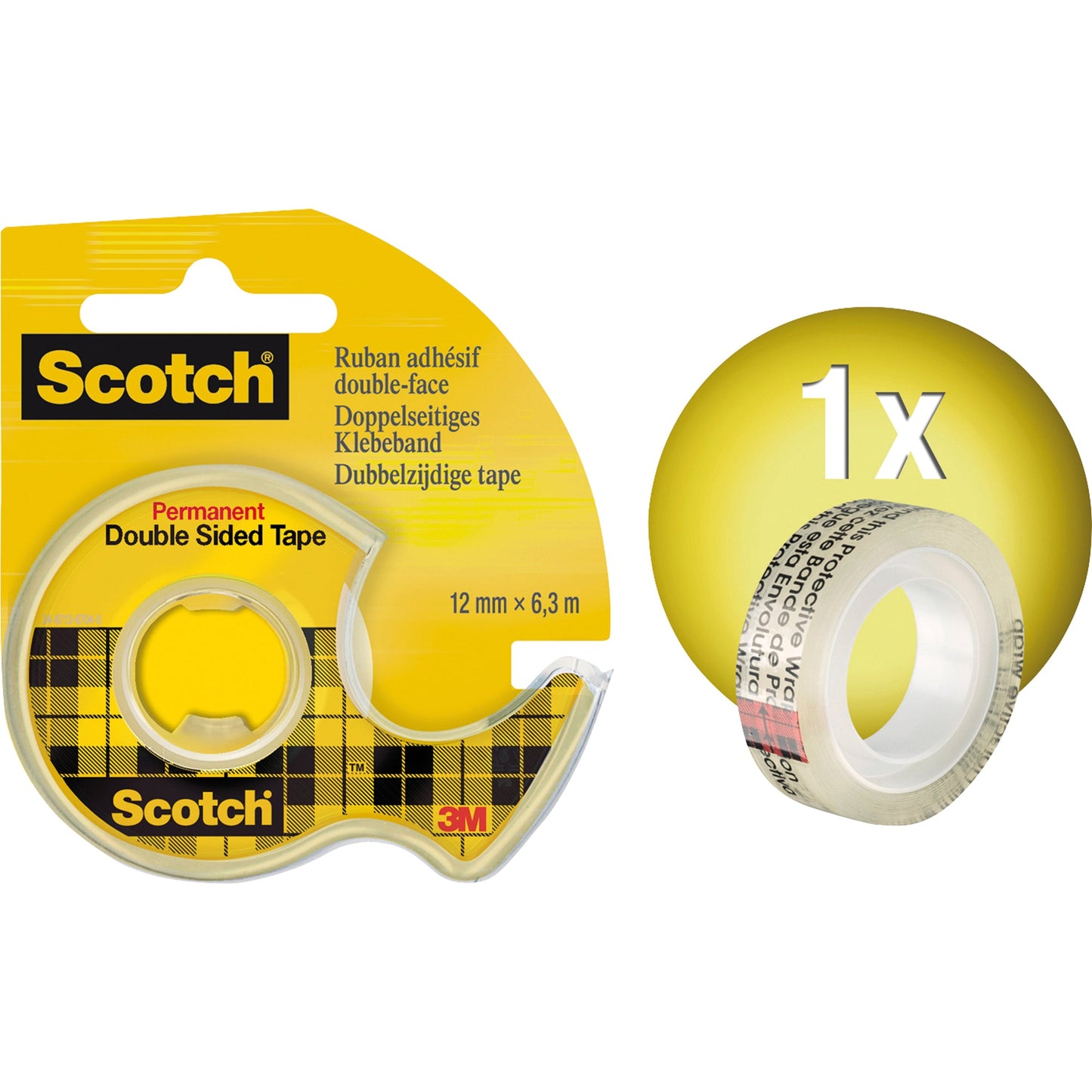 Scotch® Handabroller nachfüllbar inkl. 1 Rolle doppelseitiger Klebefilm, 12 mm x 6,3 m (B x L) mit Lösungsmittel transparent