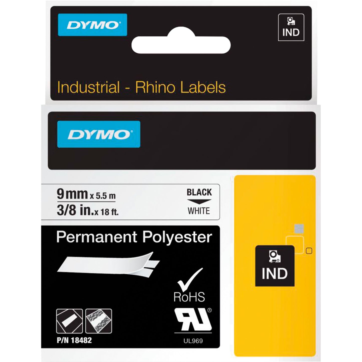 DYMO® Schriftbandkassette 9 mm x 5,5 m (B x L) weiß schwarz