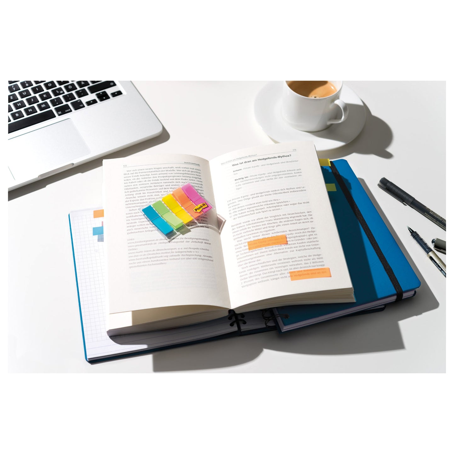 Post-it® Haftstreifen Index 43,2 x 11,9 mm (B x H) blau, grün, gelb, orange, pink 20 Bl./Block 5 Block/Pack.