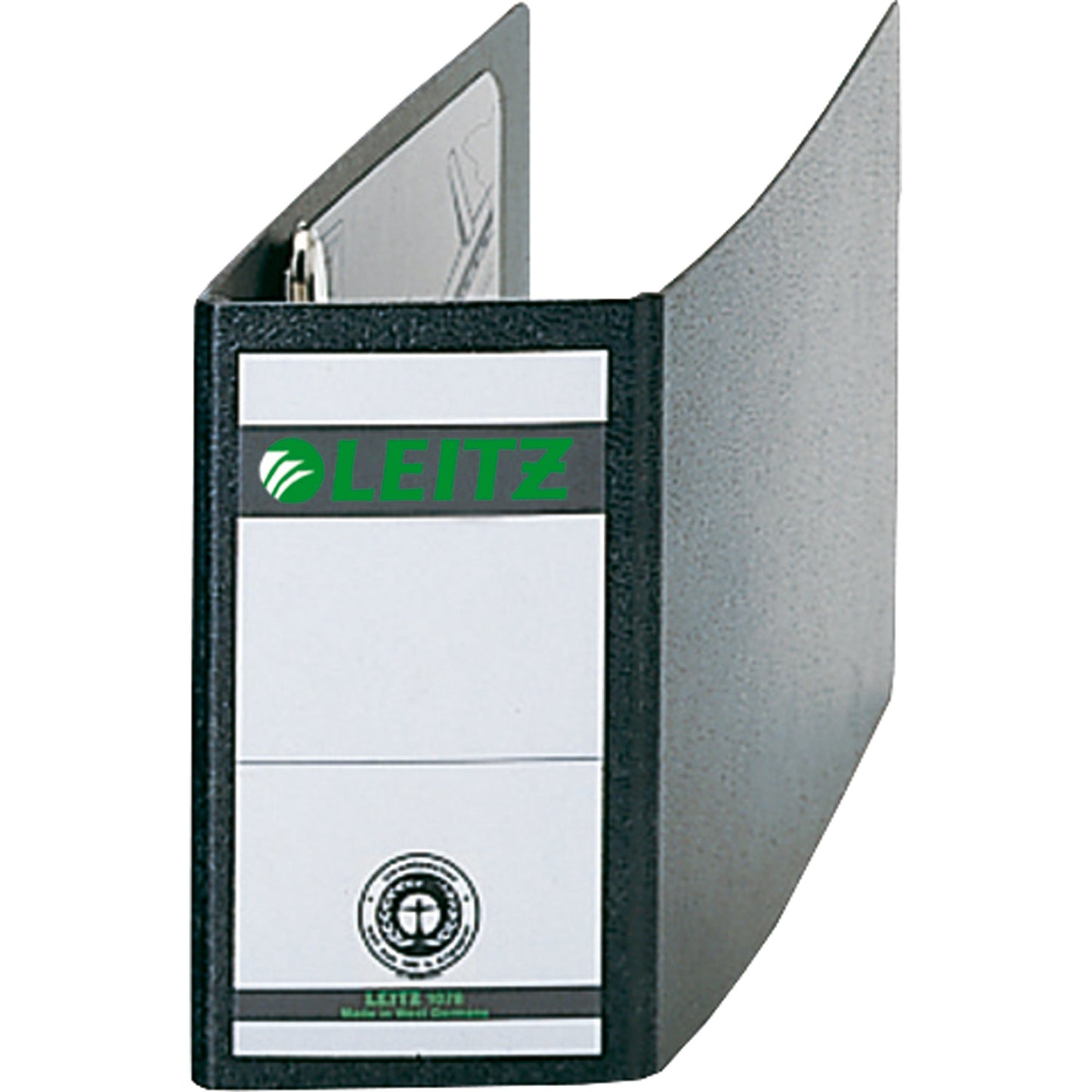 Leitz Ordner 80mm DIN A6 quer Rückenschild: geklebt ohne Schlitze Werkstoff: Hartpappe, recycelt Material außen: Papier Material innen: Papier schwarz