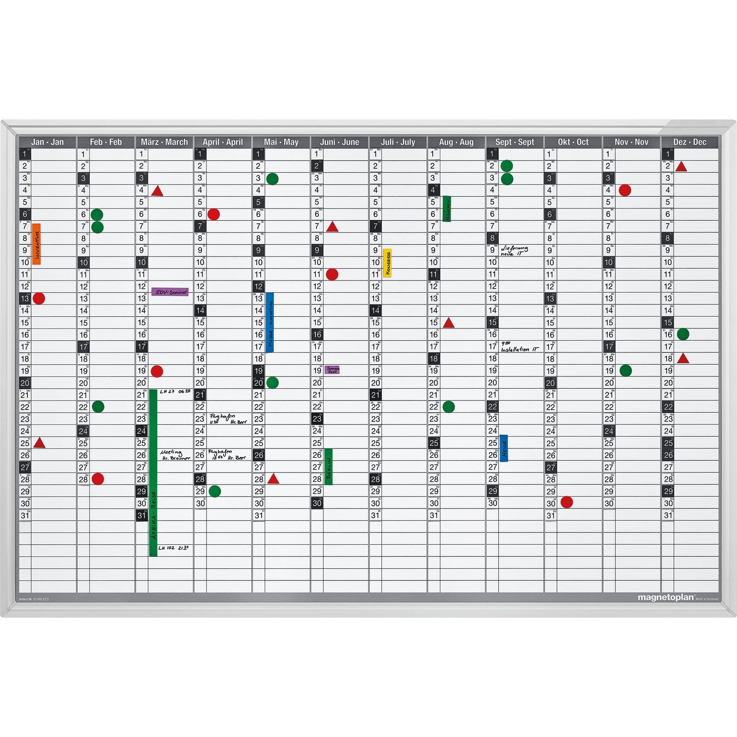 magnetoplan® Jahresplaner CC 92 x 62,5 cm (B x H) 12 Monate inkl. 1 Boardmarker, 1 OHP-Marker, 1 Datumsmagnet Aluminium weiß