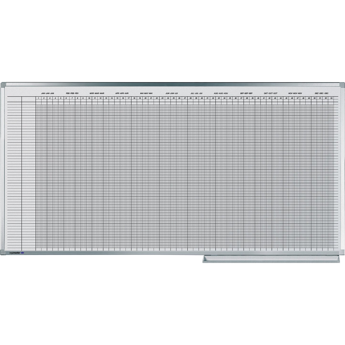 Legamaster Jahresplaner PROFESSIONAL 150 x 50 cm (B x H) 5-Tage-Woche 30 Mitarbeiter/Projekte inkl. Datumstreifenset 2 (7-404100), Boardmarker Aluminium weiß