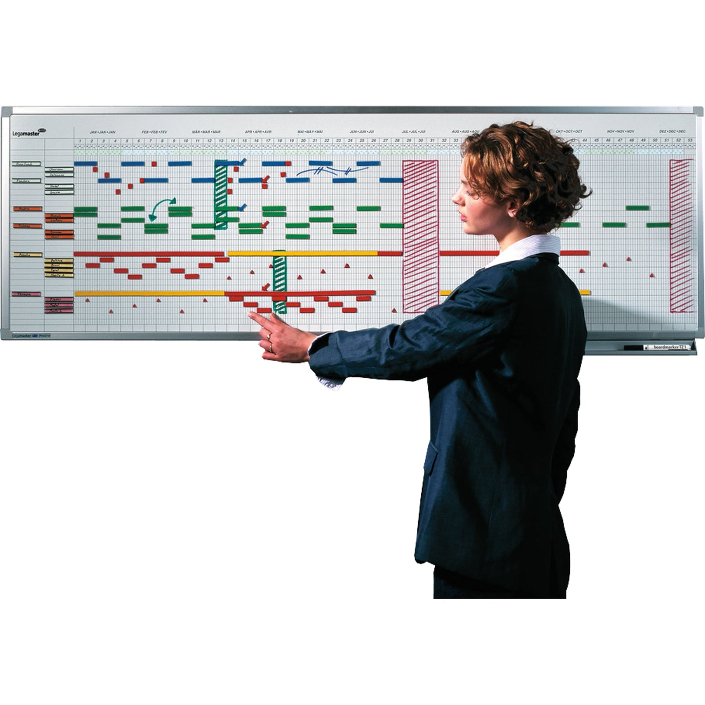 Legamaster Jahresplaner PROFESSIONAL 150 x 50 cm (B x H) 5-Tage-Woche 30 Mitarbeiter/Projekte inkl. Datumstreifenset 2 (7-404100), Boardmarker Aluminium weiß