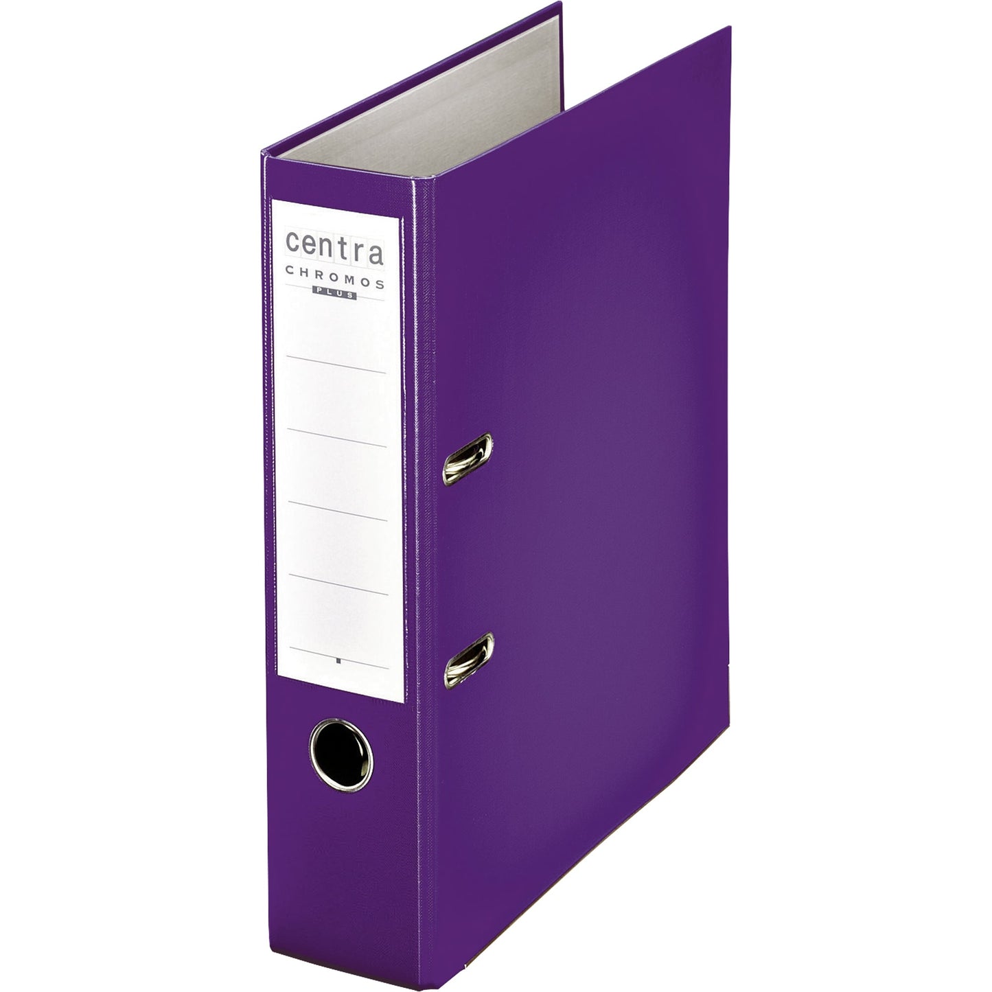 Centra Ordner Chromos 80mm DIN A4 Rückenschild: einsteckbar mit Schlitzen Werkstoff: Kunststoff Material außen: Plastik Material innen: Papier violett